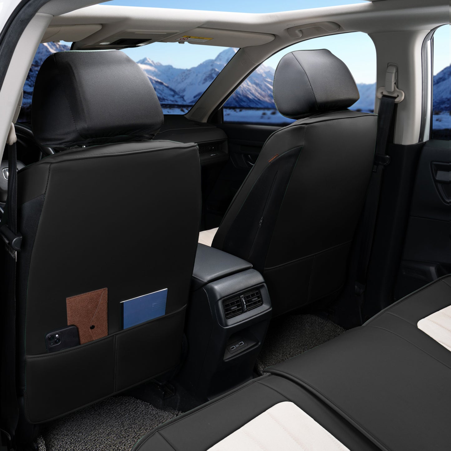 Juego completo de fundas universales para asientos de coche CAROMOP, de terciopelo y cuero sintético con respaldo de espuma 3D y reposabrazos, compatible con coches, camiones y SUV.