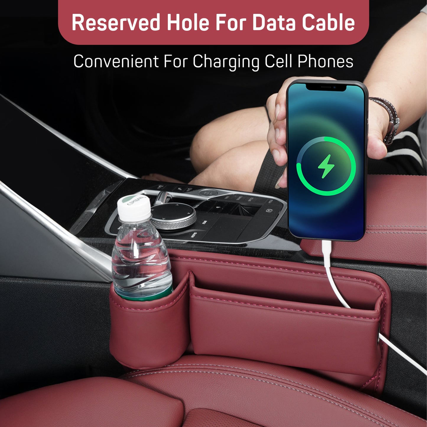 Universal Car Seat Gap Organizer - Expandable Driver's Side Storage Box with Multiple Pockets, Anti-Slip Design, and Phone Holder for Smartphones, Keys, Cards, and Accessories
