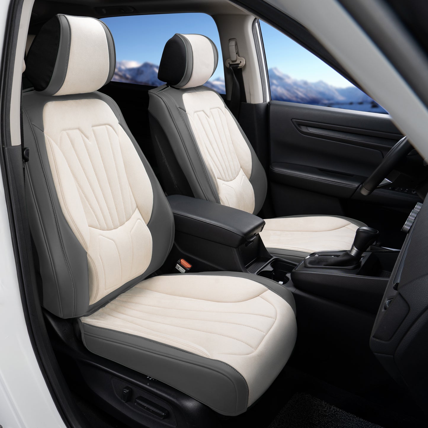 Juego completo de fundas universales para asientos de coche CAROMOP, de terciopelo y cuero sintético con respaldo de espuma 3D y reposabrazos, compatible con coches, camiones y SUV.