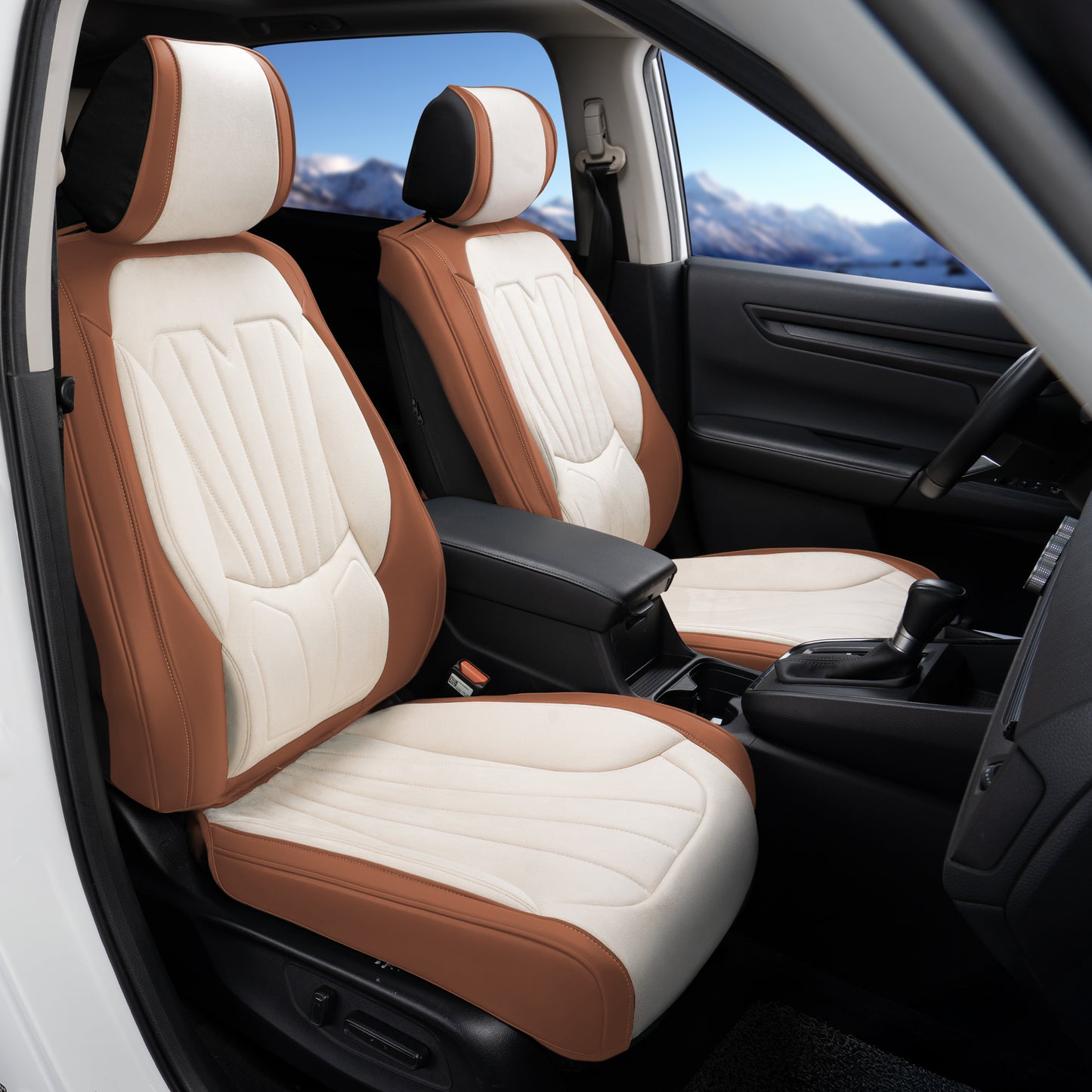 Juego completo de fundas universales para asientos de coche CAROMOP, de terciopelo y cuero sintético con respaldo de espuma 3D y reposabrazos, compatible con coches, camiones y SUV.