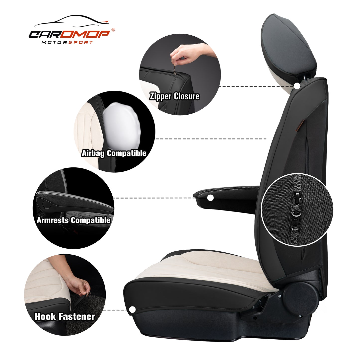 Juego completo de fundas universales para asientos de coche CAROMOP, de terciopelo y cuero sintético con respaldo de espuma 3D y reposabrazos, compatible con coches, camiones y SUV.