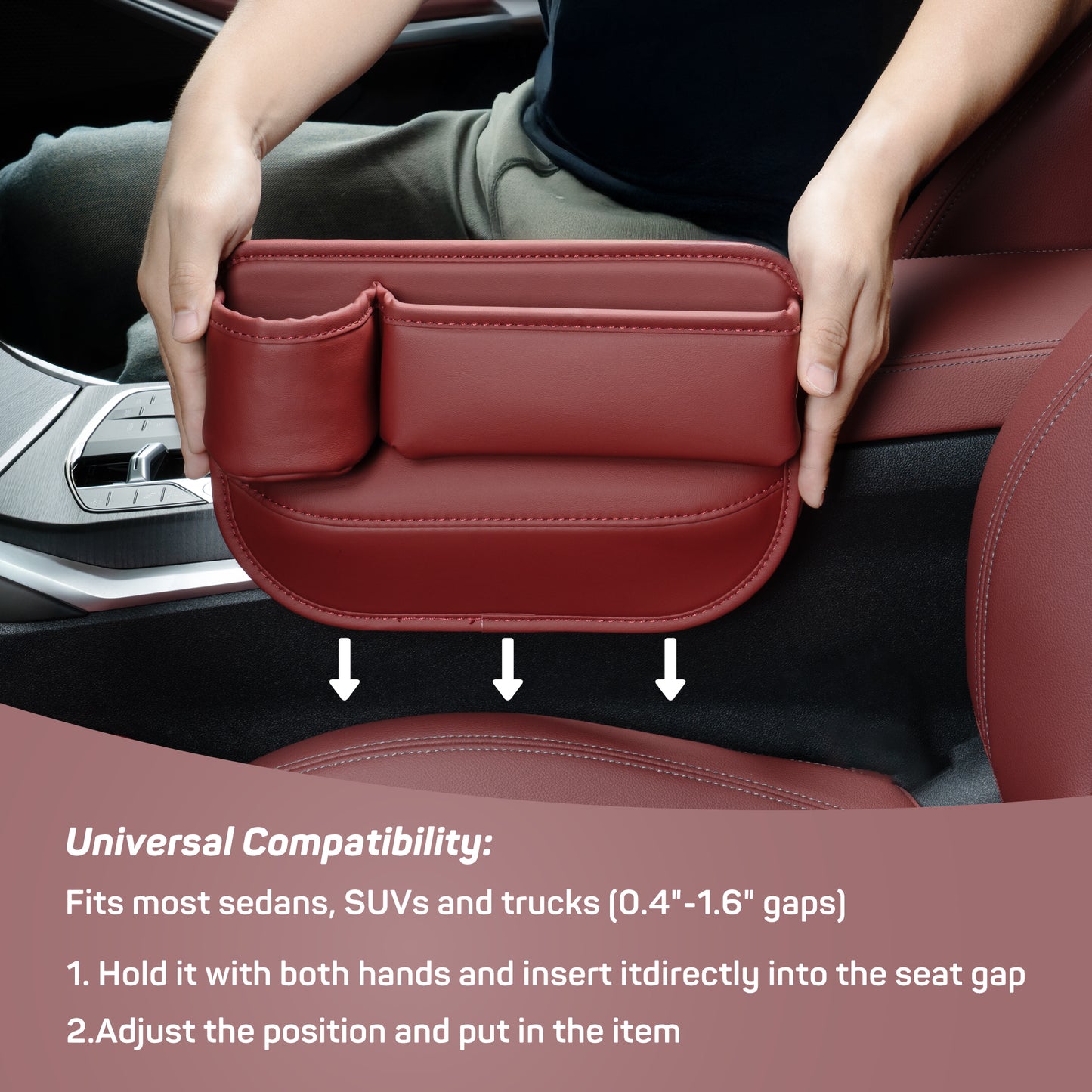 Universal Car Seat Gap Organizer - Expandable Driver's Side Storage Box with Multiple Pockets, Anti-Slip Design, and Phone Holder for Smartphones, Keys, Cards, and Accessories