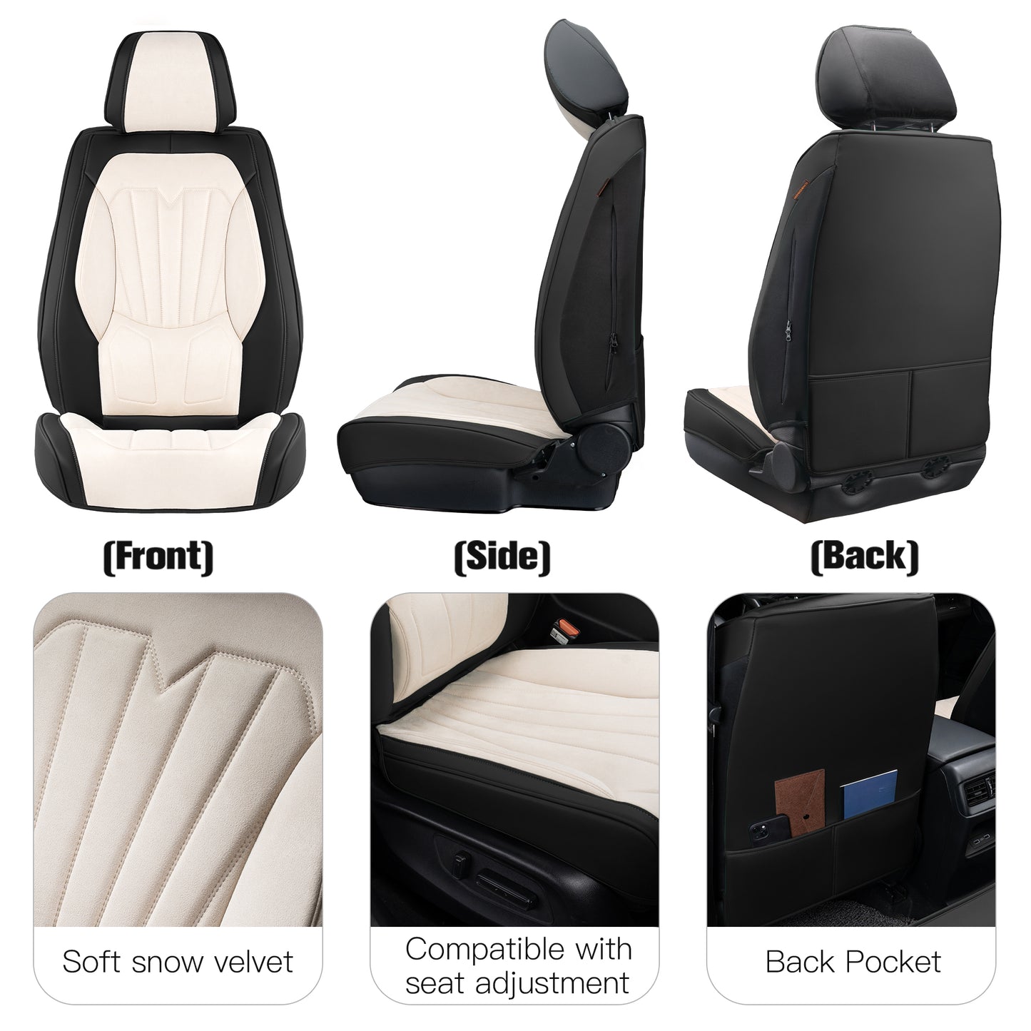 Juego completo de fundas universales para asientos de coche CAROMOP, de terciopelo y cuero sintético con respaldo de espuma 3D y reposabrazos, compatible con coches, camiones y SUV.