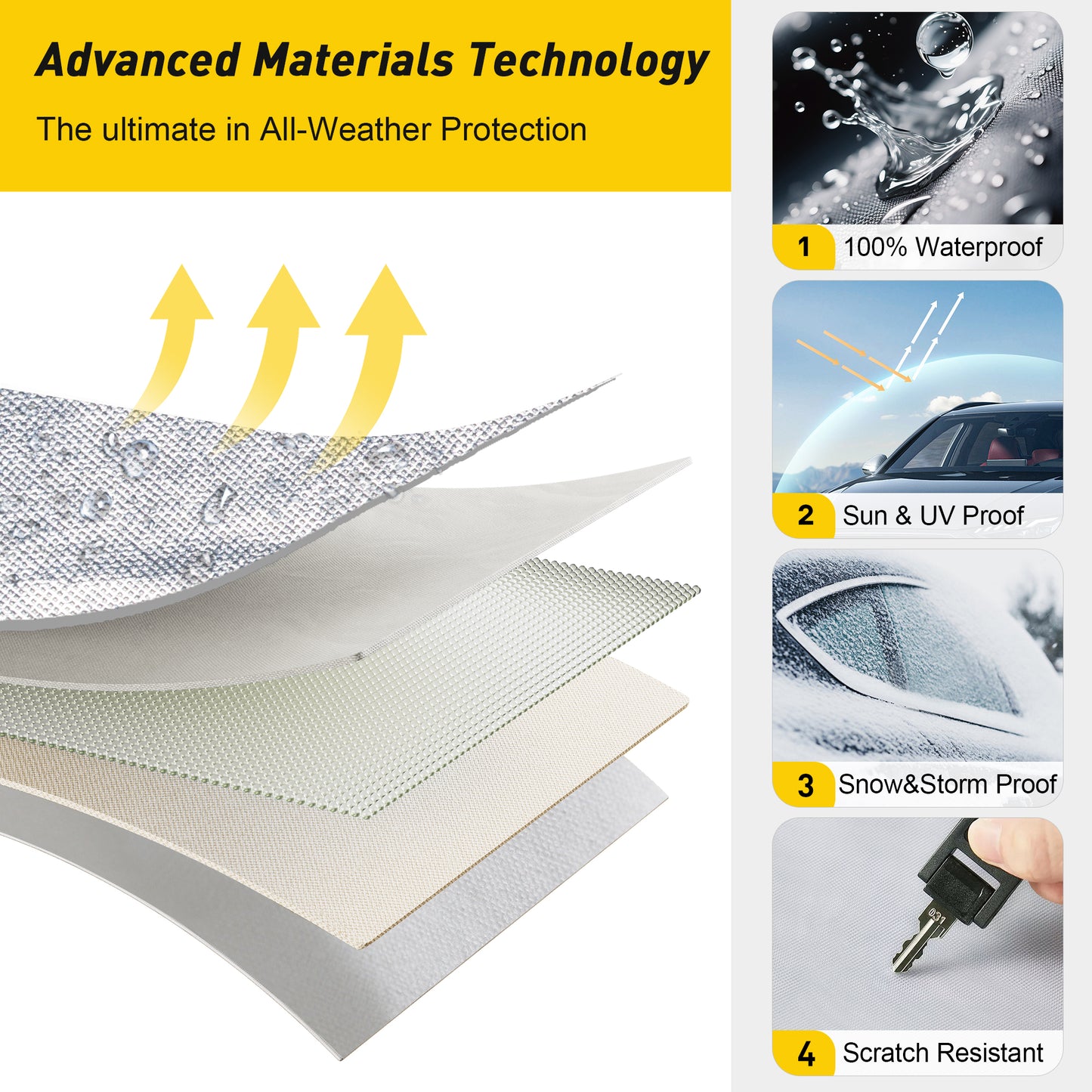 Funda impermeable para coche Caromop de 10 capas, protección para todo tipo de clima (nieve, lluvia, sol), con correas de ajuste seguro y cremallera fácil de poner y quitar.