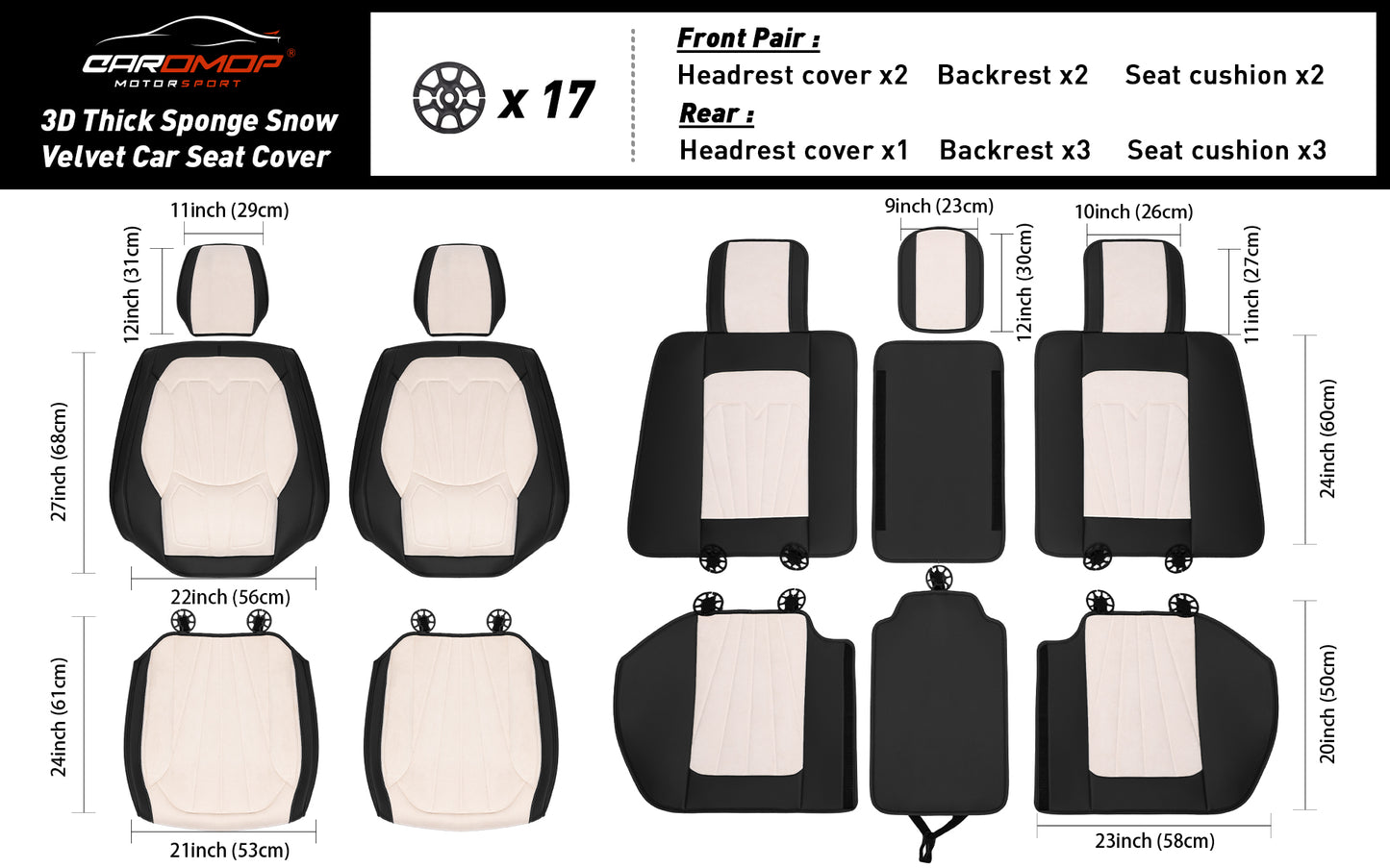 Juego completo de fundas universales para asientos de coche CAROMOP, de terciopelo y cuero sintético con respaldo de espuma 3D y reposabrazos, compatible con coches, camiones y SUV.
