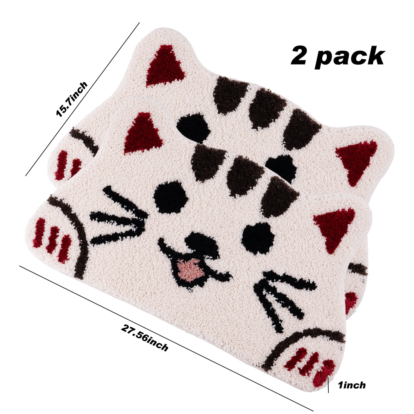 Kaisaatti Super Soft Absorbent Bath Mat-Cute Animal Pattern, Non-Slip TPE Backing, Machine Washable Quick Dry Bathroom Rug,15.7x27.6"(2pack)