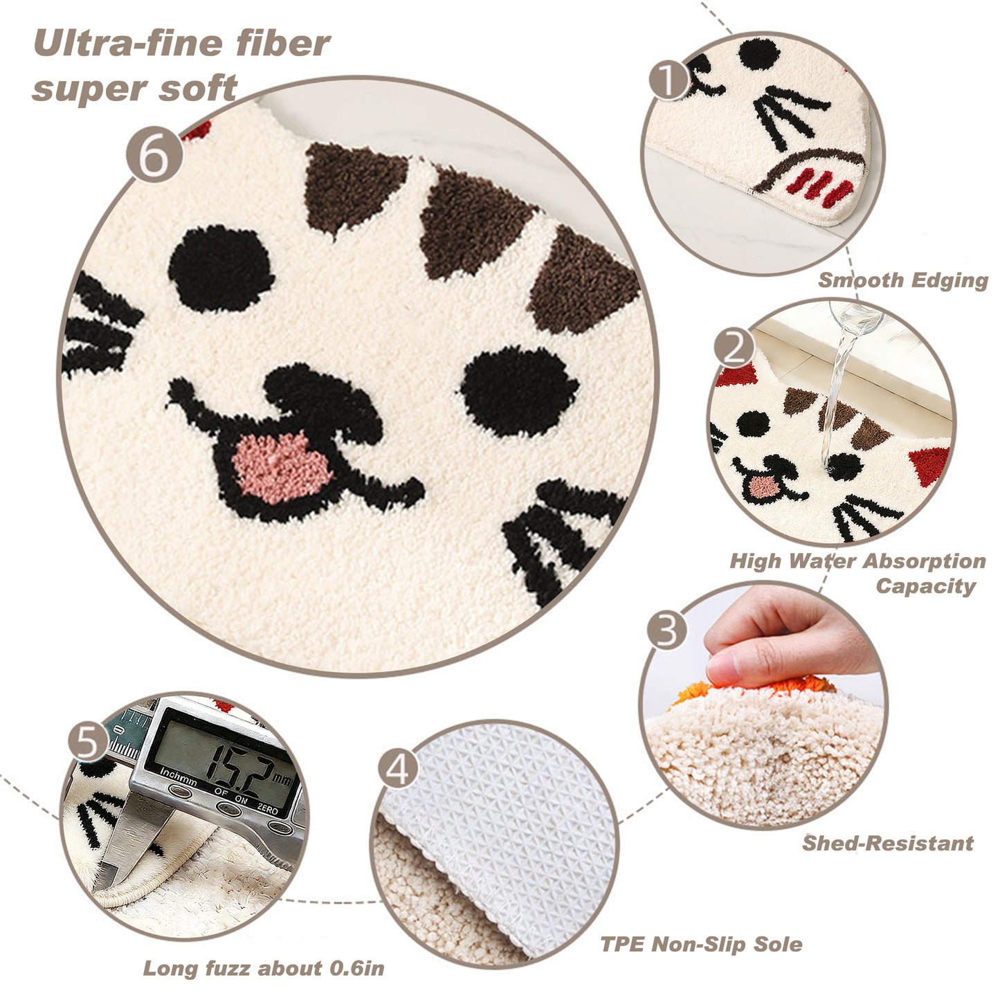 Kaisaatti Super Soft Absorbent Bath Mat-Cute Animal Pattern, Non-Slip TPE Backing, Machine Washable Quick Dry Bathroom Rug,15.7x27.6"(2pack)