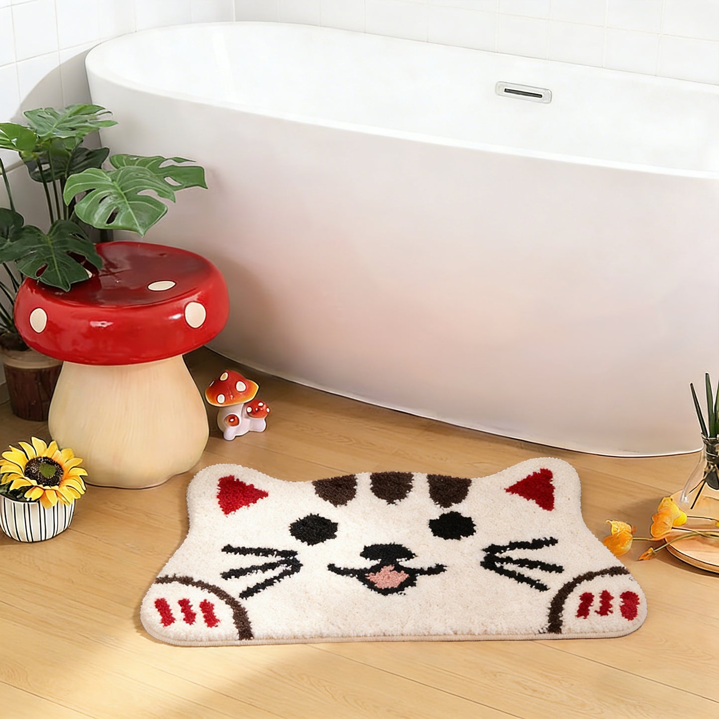 Kaisaatti Super Soft Absorbent Bath Mat-Cute Animal Pattern, Non-Slip TPE Backing, Machine Washable Quick Dry Bathroom Rug,15.7x27.6"(2pack)