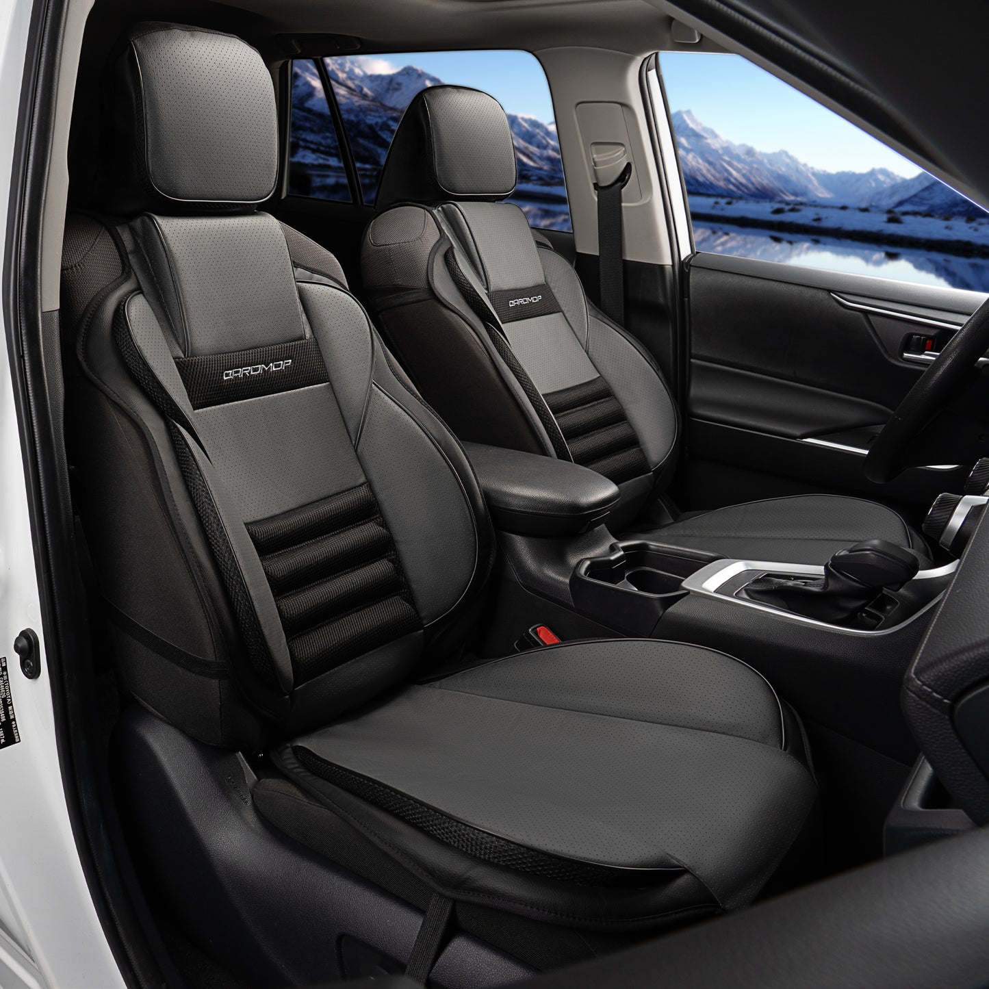 CAROMOP 3D Thick Car Seat Covers, Front Set, Breathable PU Leather with Mesh, Non-Slip, Universal Fit for Car, SUV, Van, Truck