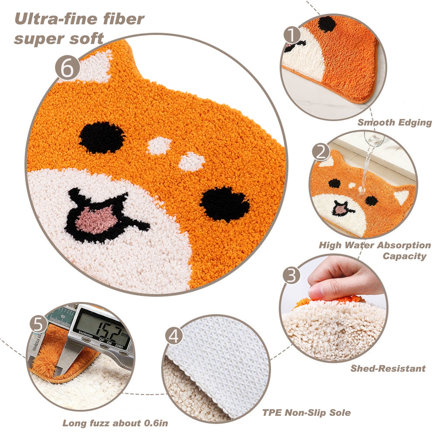 Kaisaatti Super Soft Absorbent Bath Mat-Cute Animal Pattern, Non-Slip TPE Backing, Machine Washable Quick Dry Bathroom Rug,15.7x27.6"(2pack)