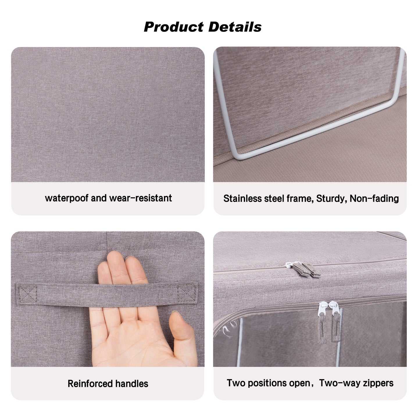 Kaisaatti 66L Foldable Storage Box with Reinforced Stainless Steel Frame 19.7x15.75x13"-Large Waterproof Fabric Closet Organizer for Seasonal Clothes, Blankets, Home Essentials,Gray
