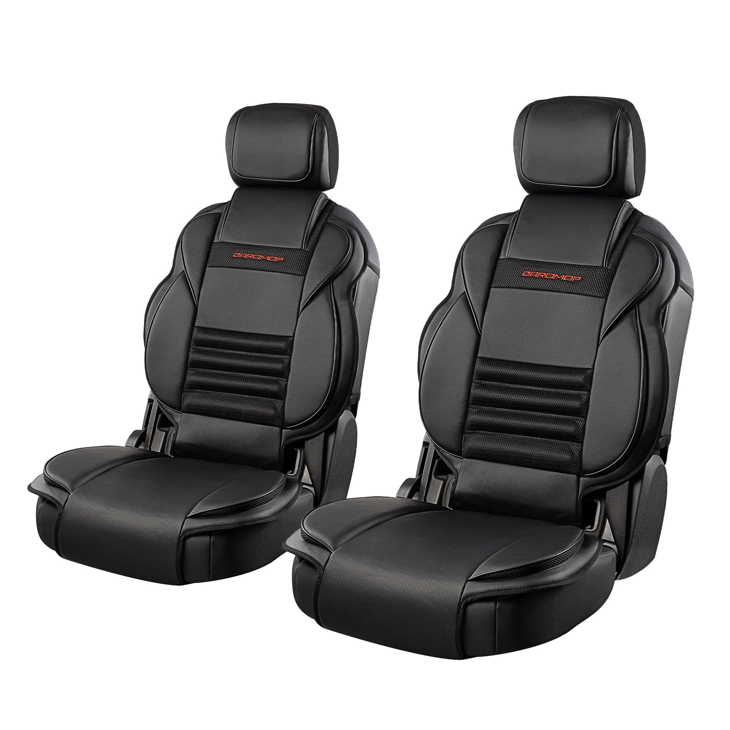 CAROMOP 3D Thick Car Seat Covers, Front Set, Breathable PU Leather with Mesh, Non-Slip, Universal Fit for Car, SUV, Van, Truck