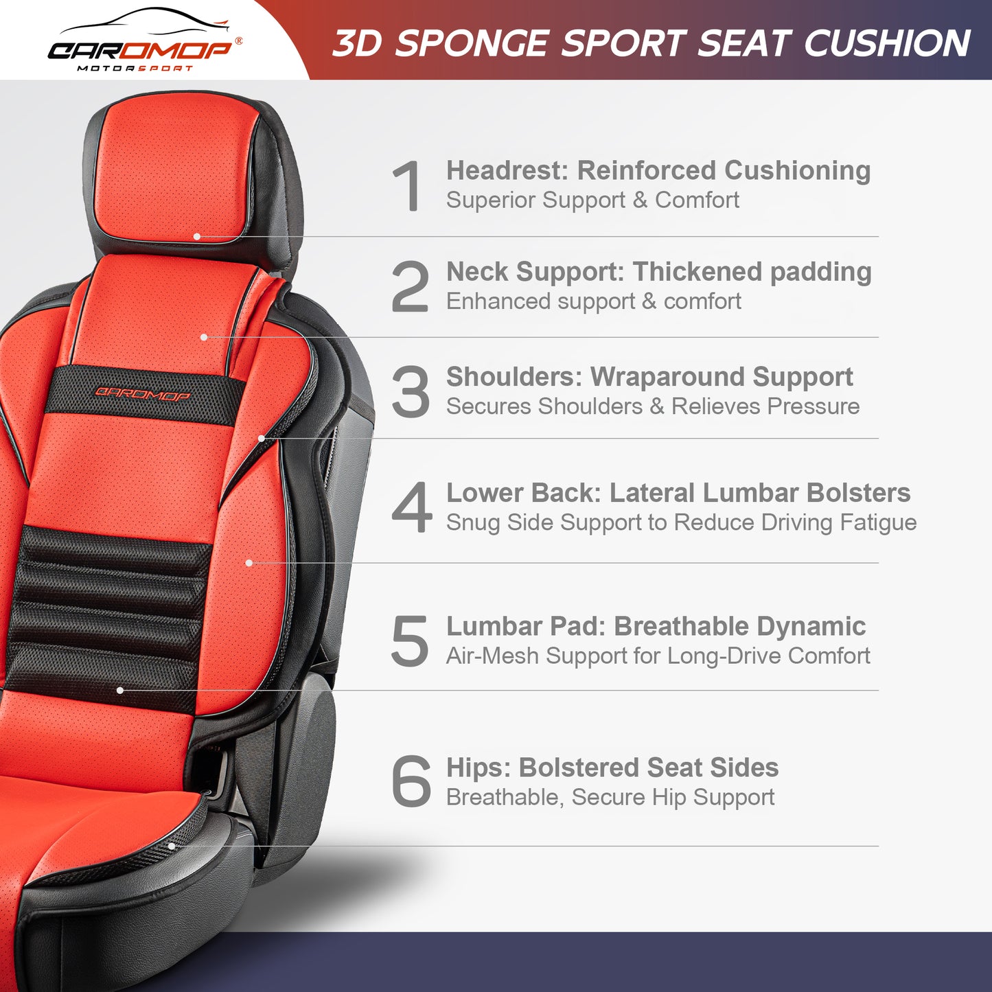 CAROMOP 3D Thick Car Seat Covers, Front Set, Breathable PU Leather with Mesh, Non-Slip, Universal Fit for Car, SUV, Van, Truck
