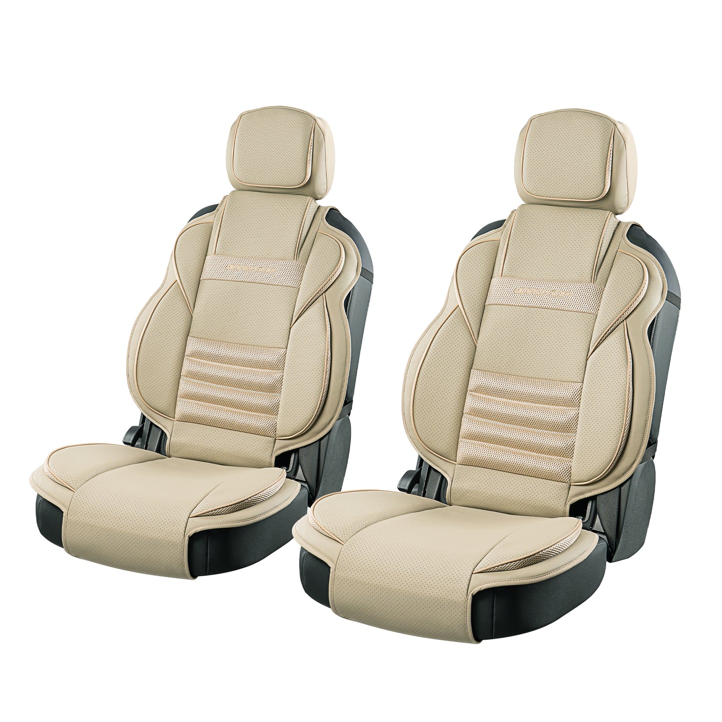 CAROMOP 3D Thick Car Seat Covers, Front Set, Breathable PU Leather with Mesh, Non-Slip, Universal Fit for Car, SUV, Van, Truck