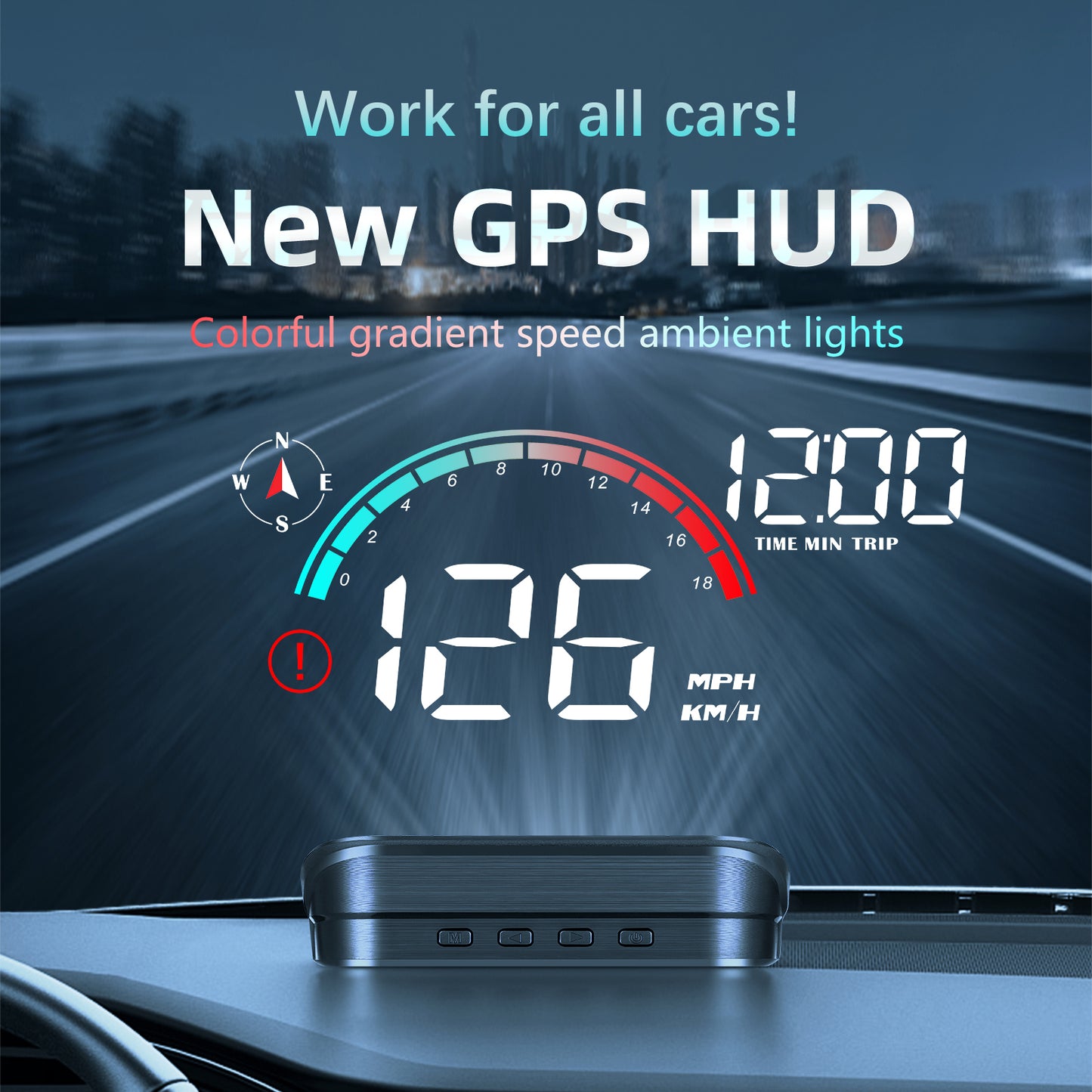 3.5-Inch Car HUD Display -Windshield Speed Projector with GPS digital Speedometer,Compass, Time, Mileage, Overspeed Warning & Driving Data Monitor gauges