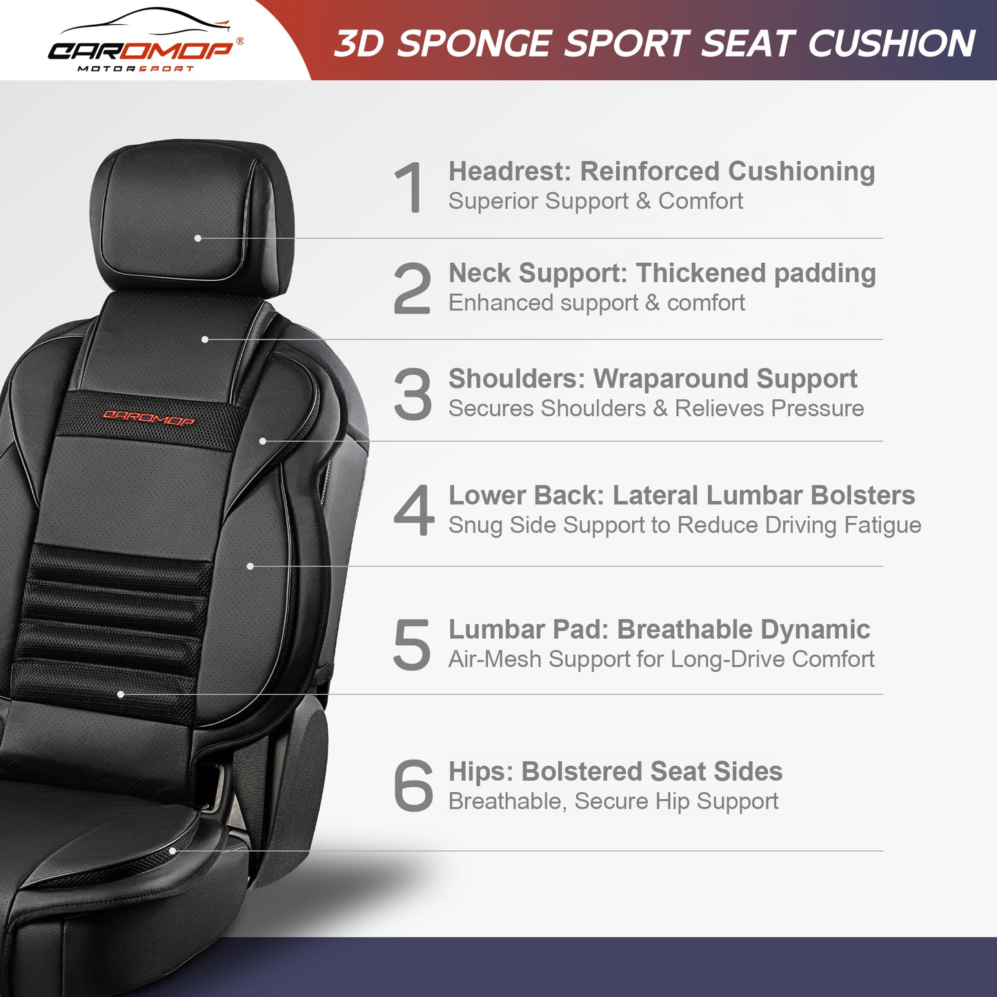 CAROMOP 3D Thick Car Seat Covers, Front Set, Breathable PU Leather with Mesh, Non-Slip, Universal Fit for Car, SUV, Van, Truck