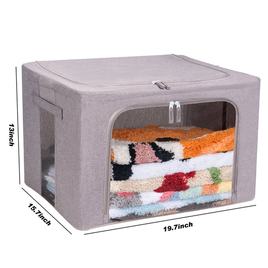 Kaisaatti 66L Foldable Storage Box with Reinforced Stainless Steel Frame 19.7x15.75x13"-Large Waterproof Fabric Closet Organizer for Seasonal Clothes, Blankets, Home Essentials,Gray