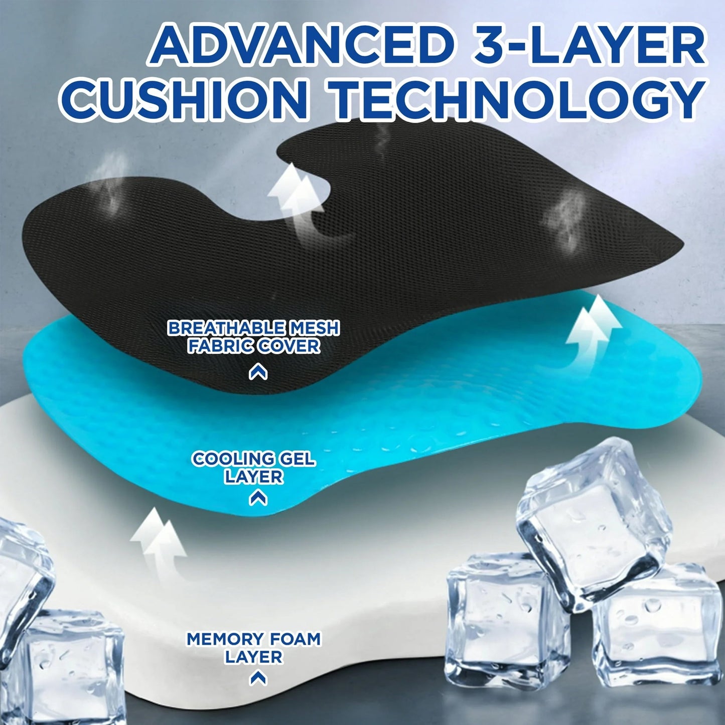 Premium Gel & Memory Foam Seat Cushion, Cool and support Office Chair Cushion, Car Seat Cushion, Chair Cushions for Back & Sciatica Pain Relief