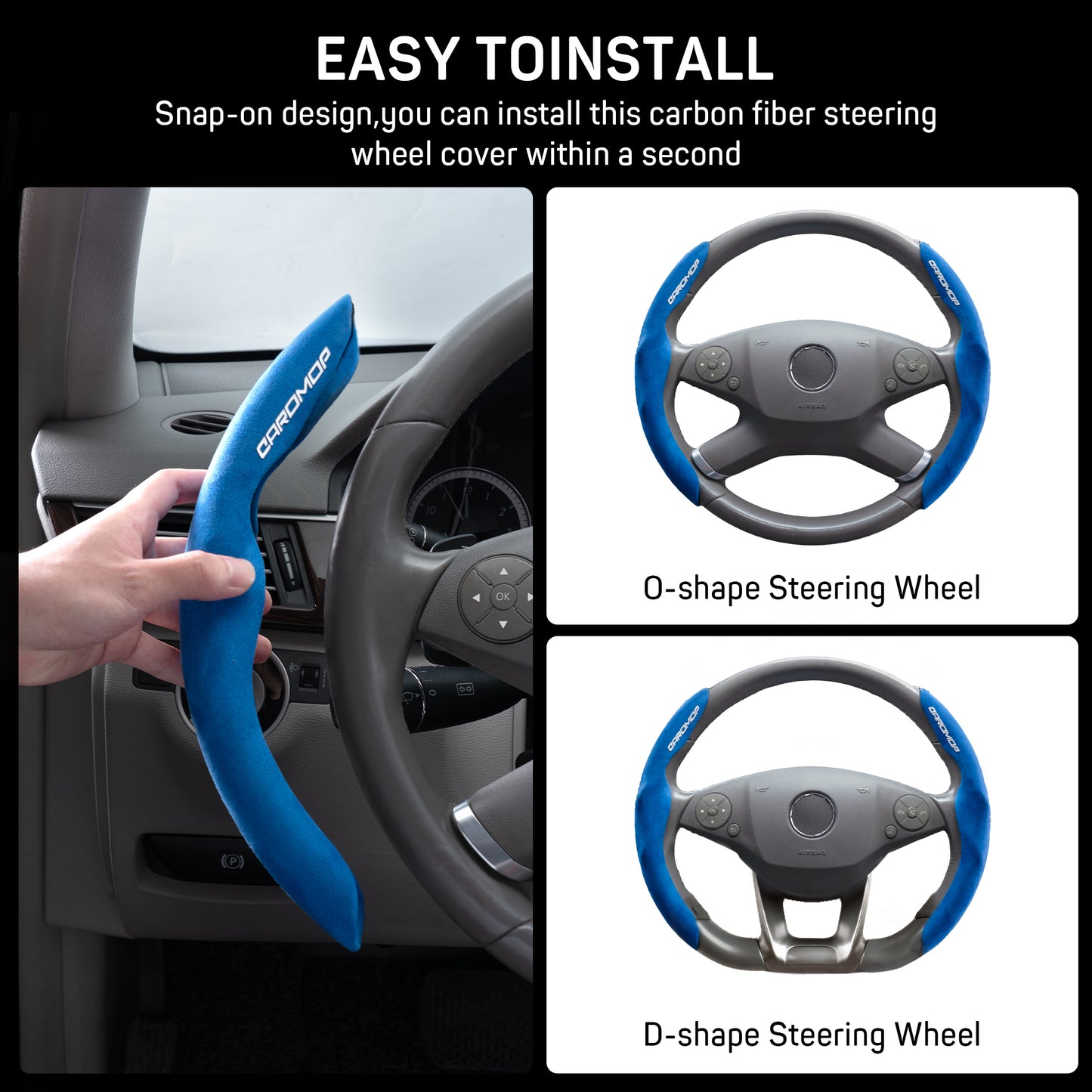 Caromop Premium Suede Steering Wheel Cover – 14.5 to 15 Inch Universal Fit, Enhanced Grip & Non-Slip Design, Comfortable and Stylish Upgrade for Your Car Interior