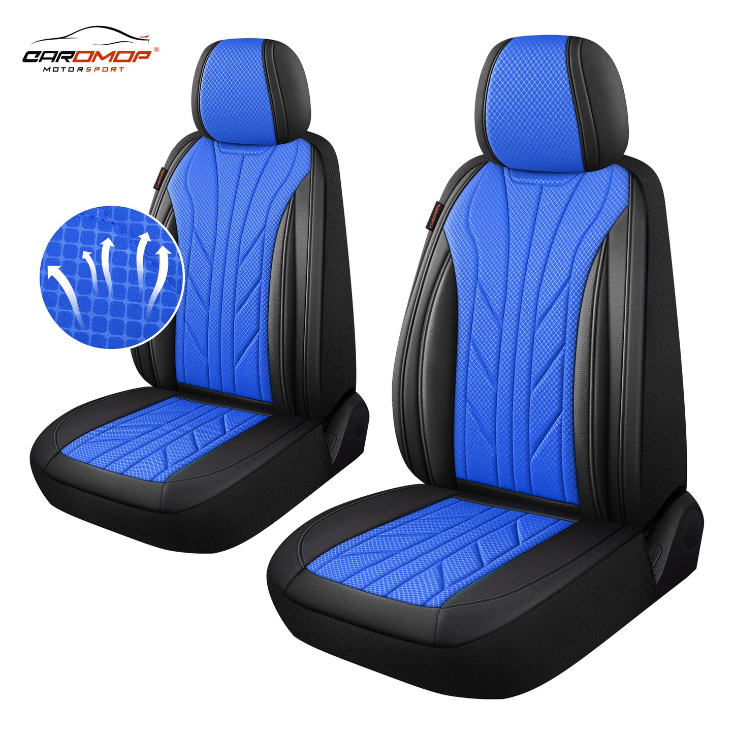 CAROMOP Luxury Faux Leather&Fabric Car Seat Covers 2 Front Seats with Breathable 3D Foam Back Support, Universal Seat Covers for Cars,Trucks,SUVs, Front Armrests Compatible
