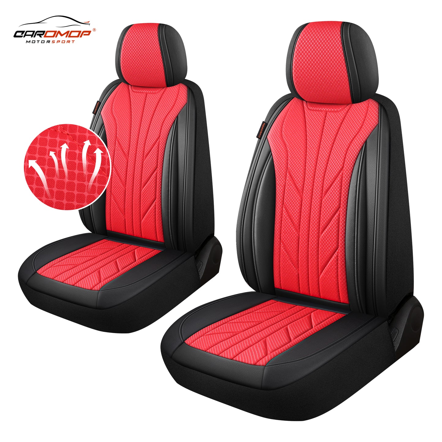 CAROMOP Luxury Faux Leather&Fabric Car Seat Covers 2 Front Seats with Breathable 3D Foam Back Support, Universal Seat Covers for Cars,Trucks,SUVs, Front Armrests Compatible