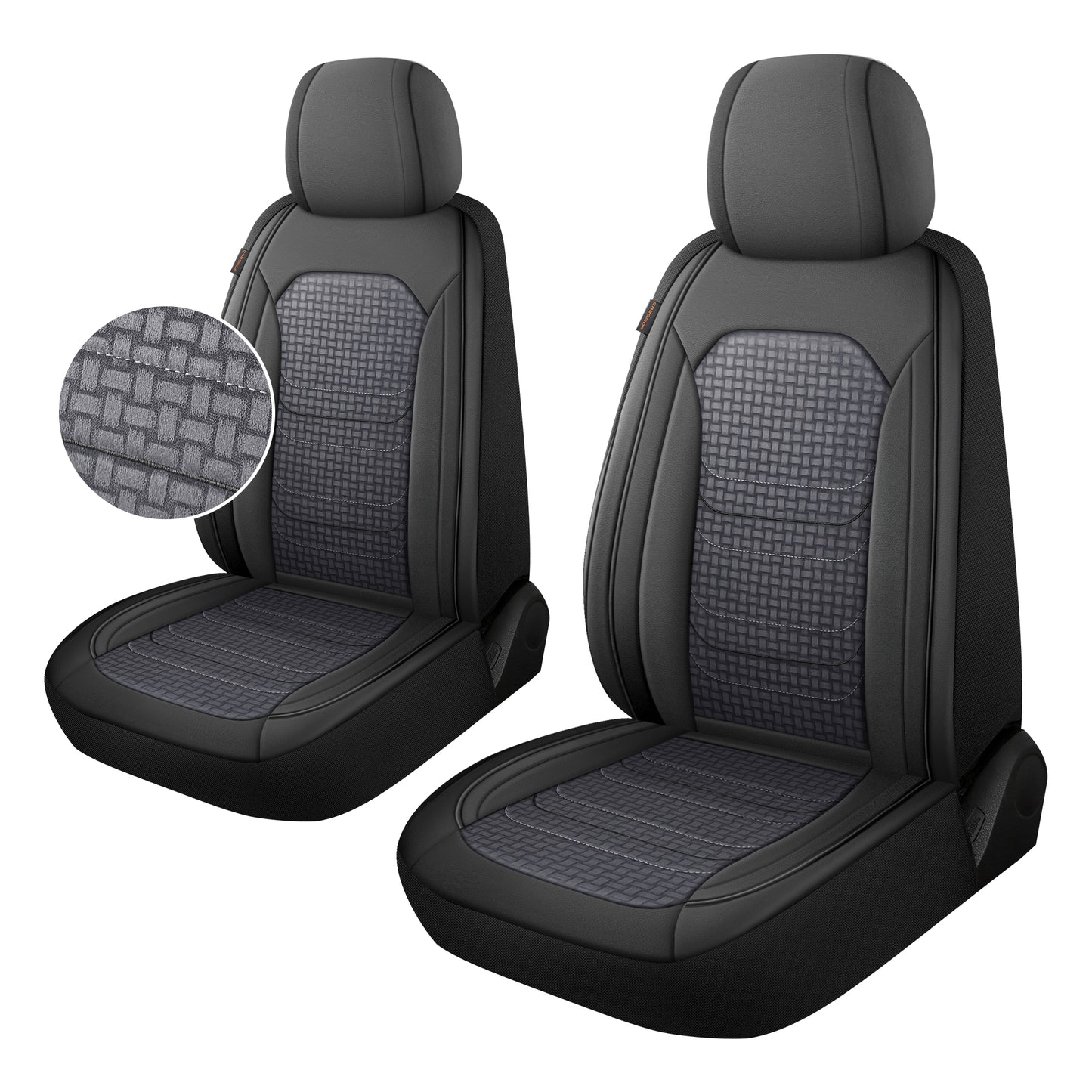 CAROMOP Premium PU Leather&Flannel Car Seat Covers 2 Front Set with Breathable Cloth,Universal Fit for Most Car Interior Covers-Sedan Truck SUV