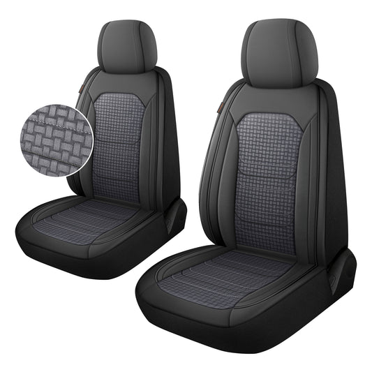 CAROMOP Premium PU Leather&Flannel Car Seat Covers 2 Front Set with Breathable Cloth,Universal Fit for Most Car Interior Covers-Sedan Truck SUV