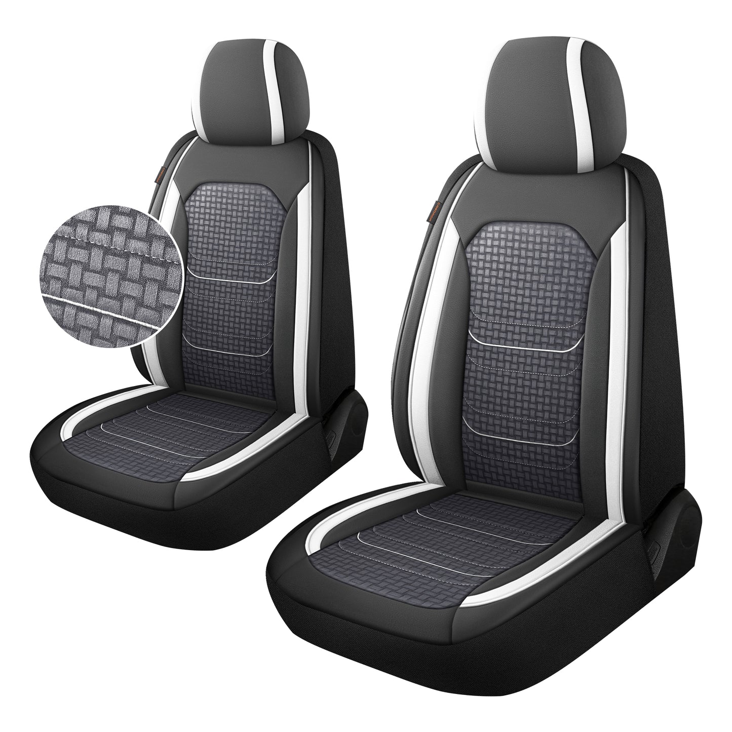 CAROMOP Premium PU Leather&Flannel Car Seat Covers 2 Front Set with Breathable Cloth,Universal Fit for Most Car Interior Covers-Sedan Truck SUV