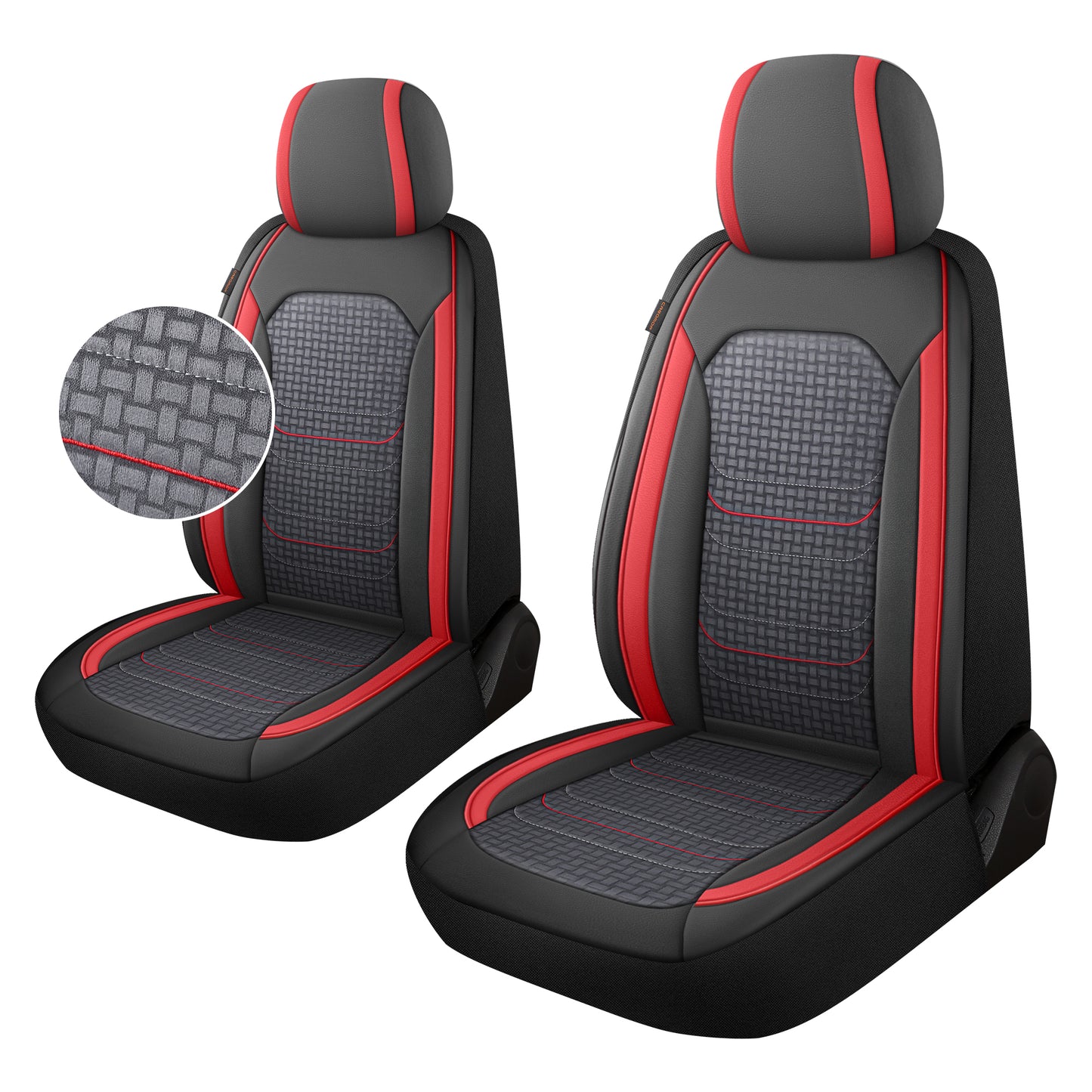 CAROMOP Premium PU Leather&Flannel Car Seat Covers 2 Front Set with Breathable Cloth,Universal Fit for Most Car Interior Covers-Sedan Truck SUV