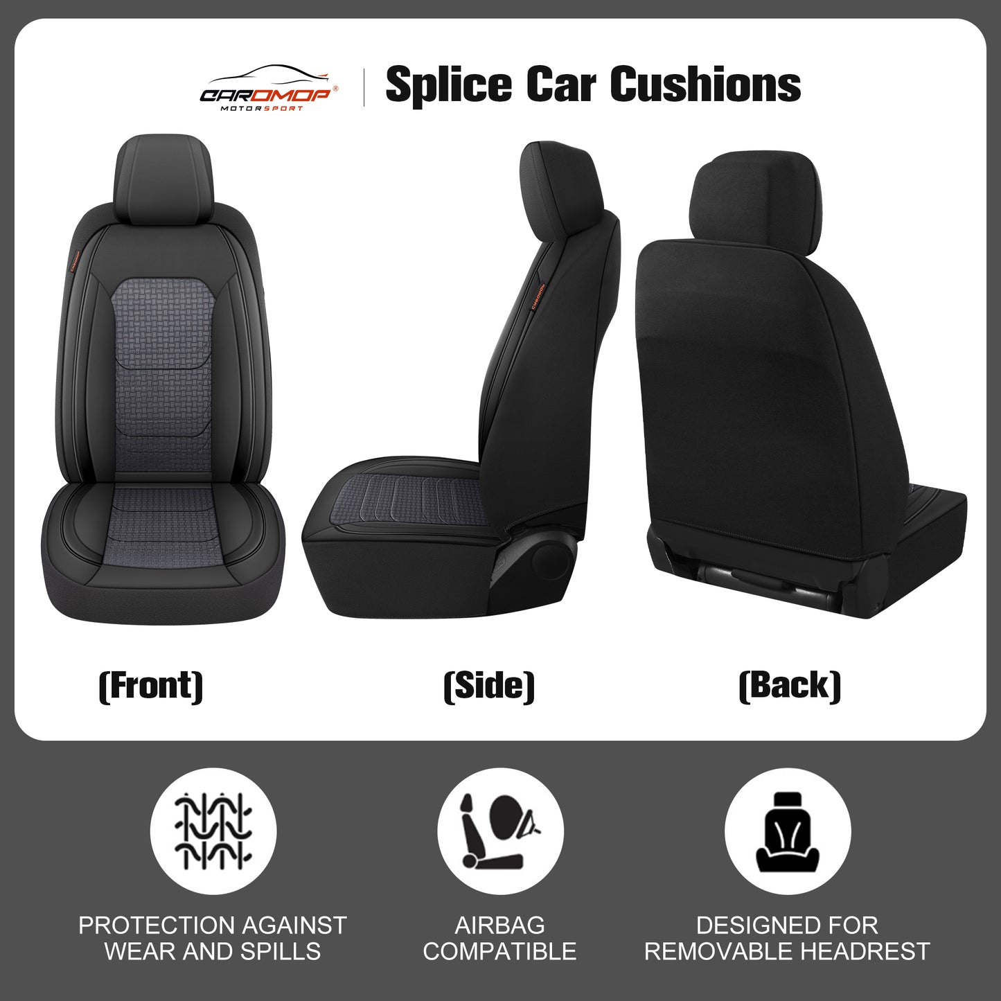 CAROMOP Premium PU Leather&Flannel Car Seat Covers 2 Front Set with Breathable Cloth,Universal Fit for Most Car Interior Covers-Sedan Truck SUV
