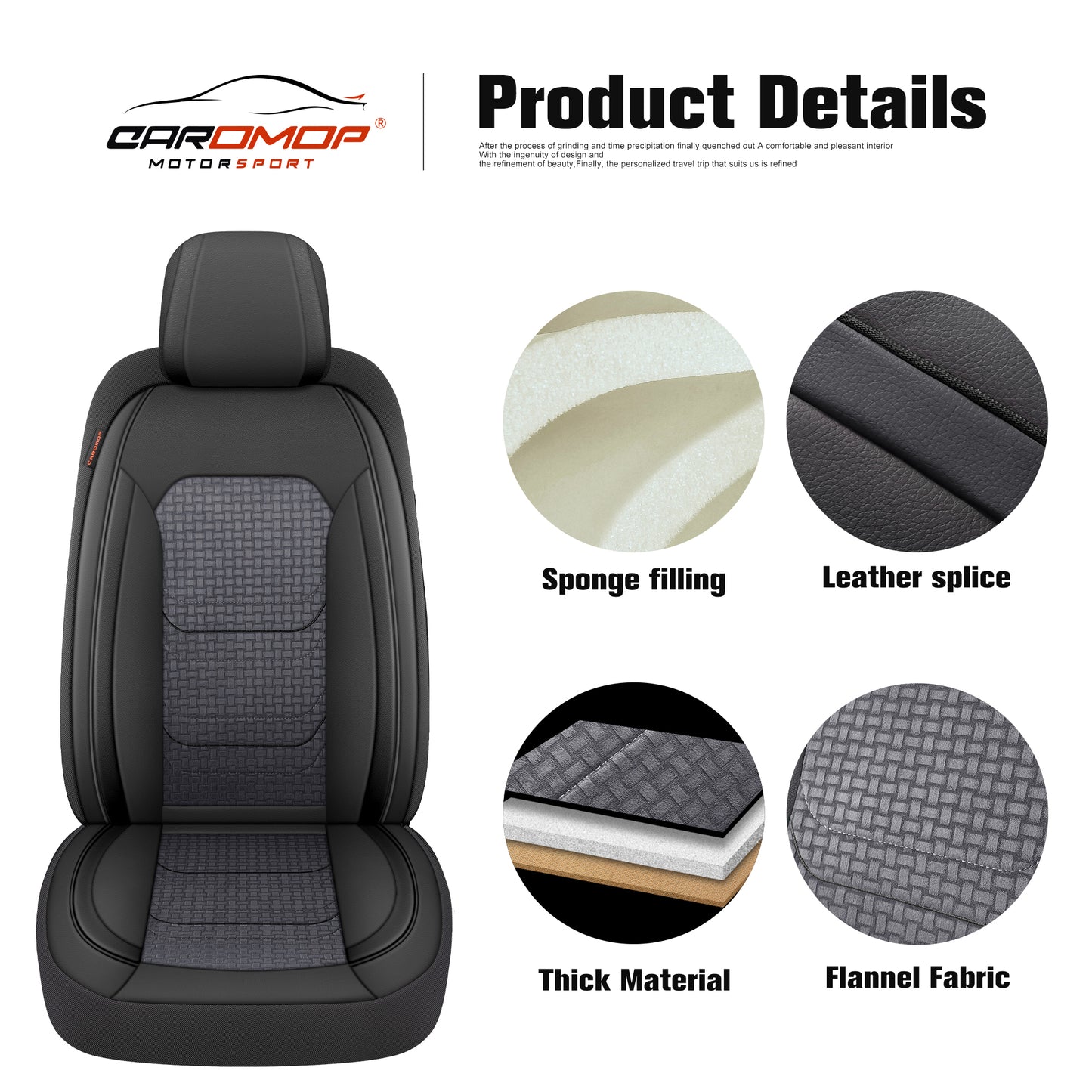 CAROMOP Premium PU Leather&Flannel Car Seat Covers 2 Front Set with Breathable Cloth,Universal Fit for Most Car Interior Covers-Sedan Truck SUV