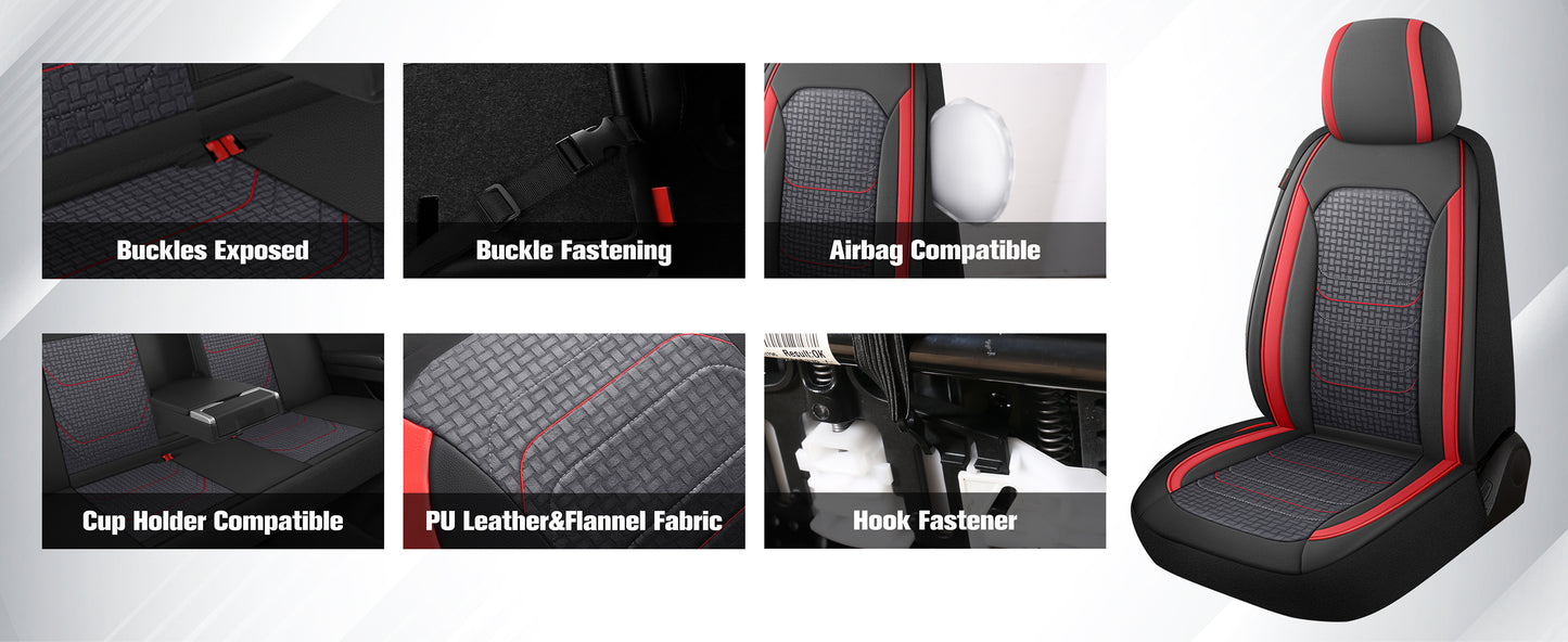 CAROMOP Premium PU Leather&Flannel Car Seat Covers 2 Front Set with Breathable Cloth,Universal Fit for Most Car Interior Covers-Sedan Truck SUV