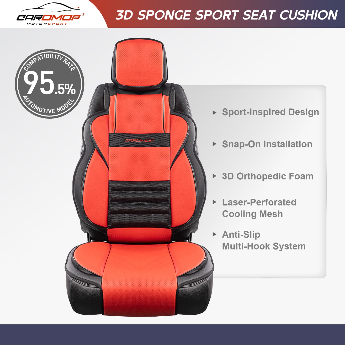 CAROMOP 3D Thick Car Seat Covers, Front Set, Breathable PU Leather with Mesh, Non-Slip, Universal Fit for Car, SUV, Van, Truck