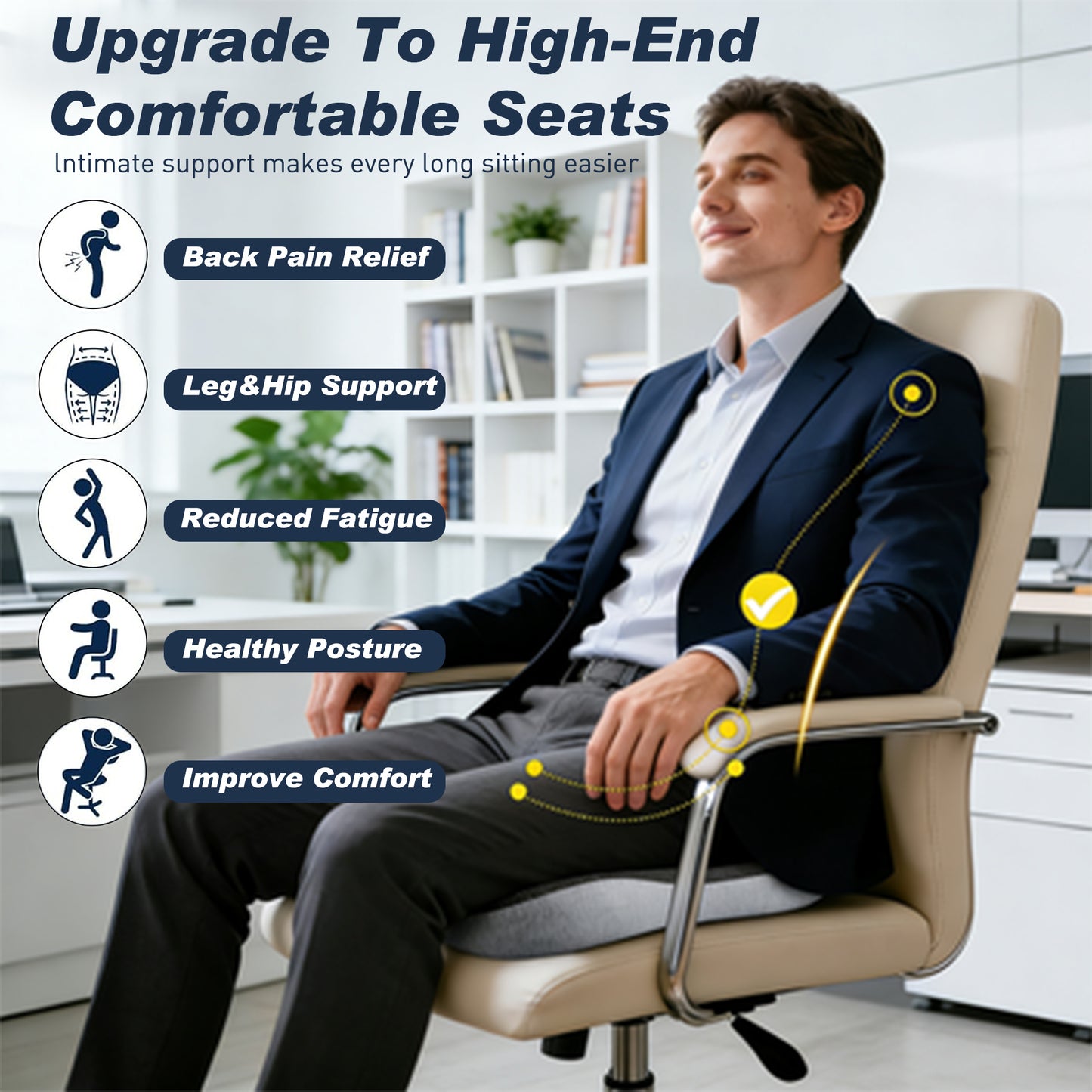 Seat Cushion with Back Support Memory Foam Pads for Truck Driver Office Chair Cushion Home Chair Cushion Car Non Slip Pad for Office Workers Car Drivers (Dark Grey)