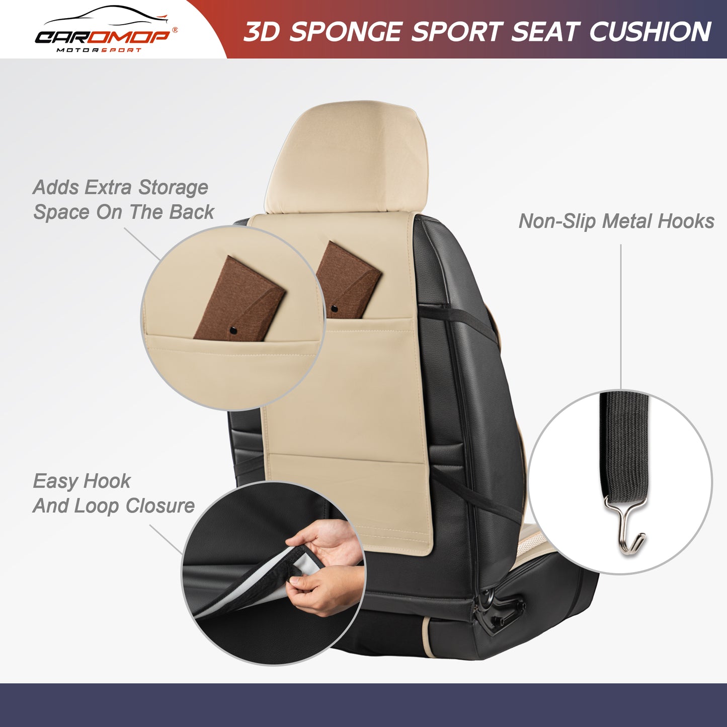 CAROMOP 3D Thick Car Seat Covers, Front Set, Breathable PU Leather with Mesh, Non-Slip, Universal Fit for Car, SUV, Van, Truck
