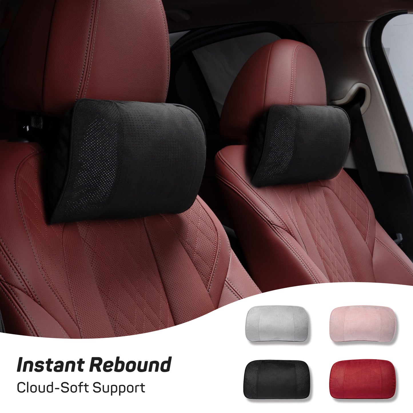 CAROMOP Ergonomic Car Headrest Neck Pillow Soft Suede Adjustable Height Breathable Cover Universal Fit for Driving Comfortable Instant Rebound Cloud Soft Support
