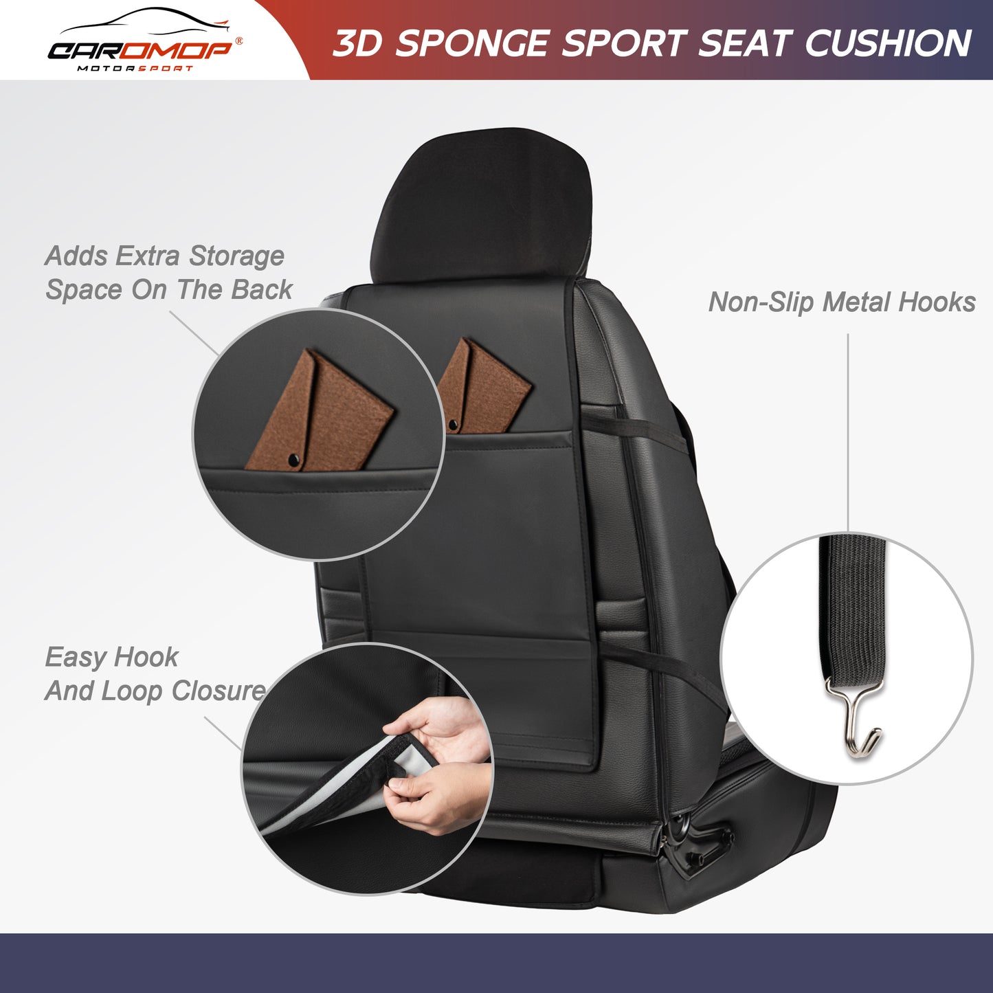 CAROMOP 3D Thick Car Seat Covers, Front Set, Breathable PU Leather with Mesh, Non-Slip, Universal Fit for Car, SUV, Van, Truck