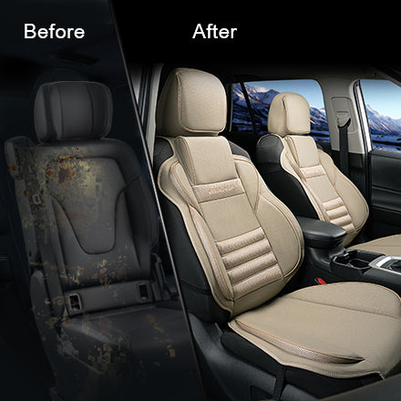 CAROMOP 3D Thick Car Seat Covers, Front Set, Breathable PU Leather with Mesh, Non-Slip, Universal Fit for Car, SUV, Van, Truck