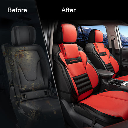 CAROMOP 3D Thick Car Seat Covers, Front Set, Breathable PU Leather with Mesh, Non-Slip, Universal Fit for Car, SUV, Van, Truck