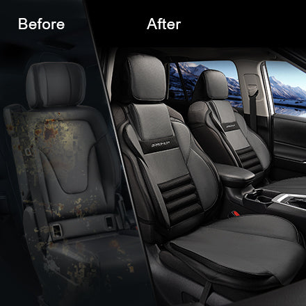 CAROMOP 3D Thick Car Seat Covers, Front Set, Breathable PU Leather with Mesh, Non-Slip, Universal Fit for Car, SUV, Van, Truck