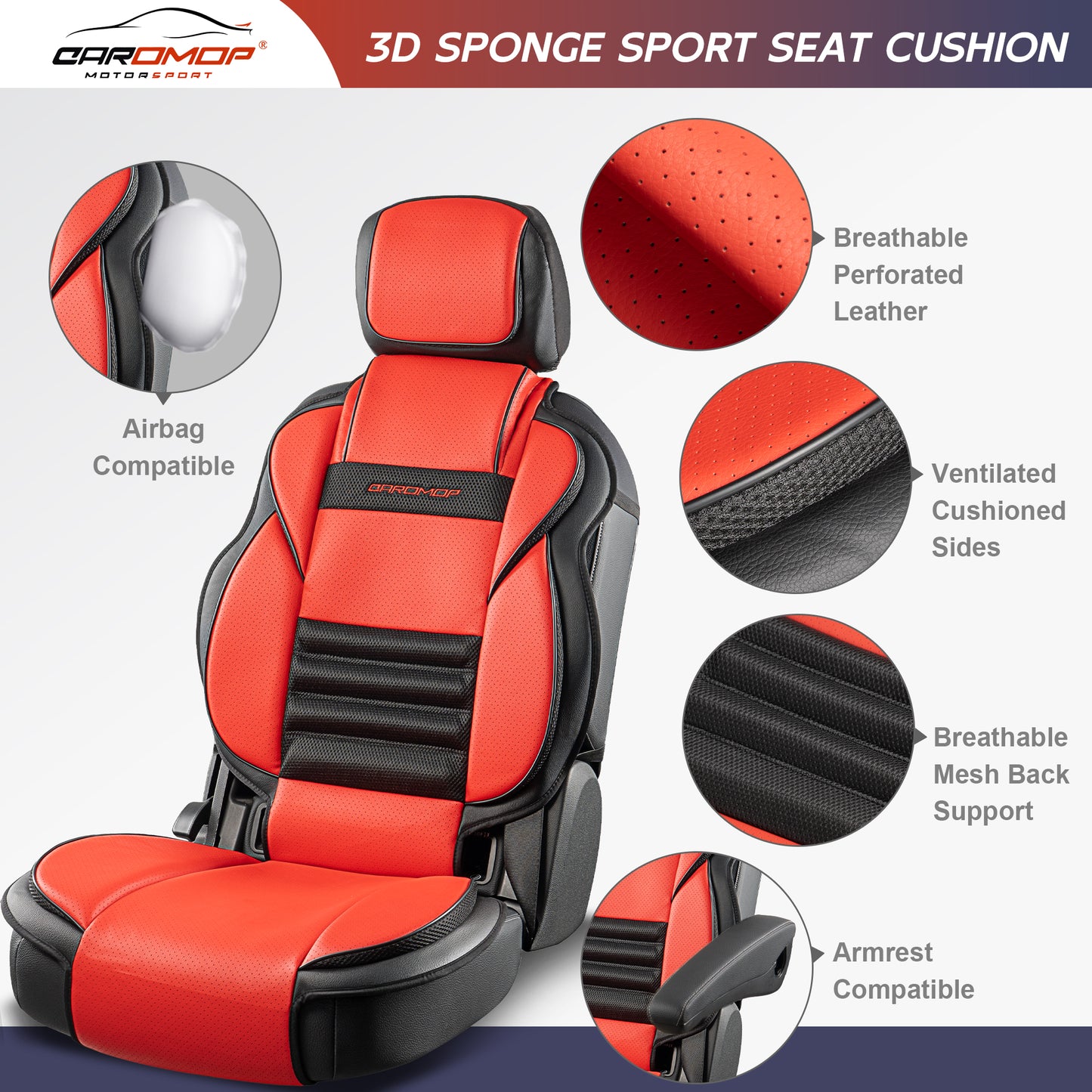 CAROMOP 3D Thick Car Seat Covers, Front Set, Breathable PU Leather with Mesh, Non-Slip, Universal Fit for Car, SUV, Van, Truck