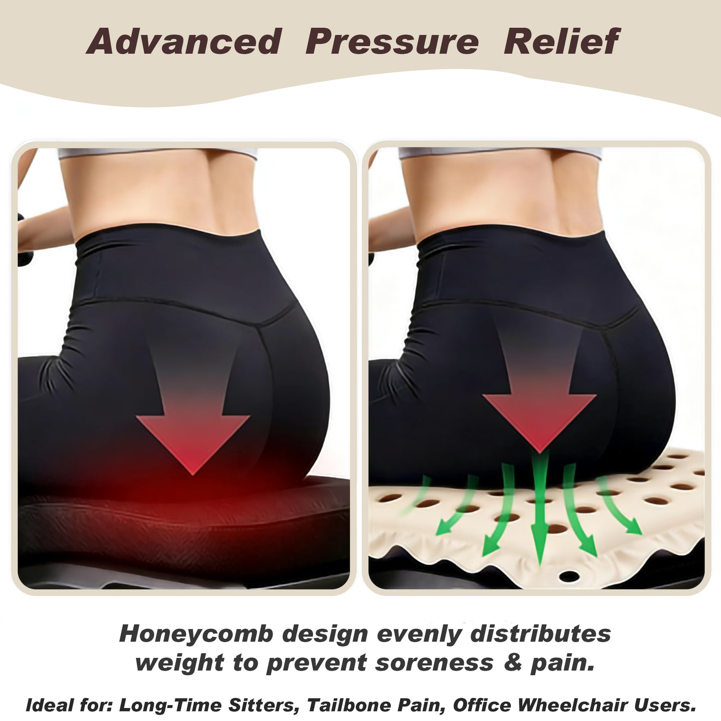 Inflatable Seat Cushions,Pressure Relief PVC breathable Cushion,Ideal for Office Chairs,Car Seats,Wheelchair waterproof Cushions,Comes with Air Pumps,Portable and Comfortable（Beige)