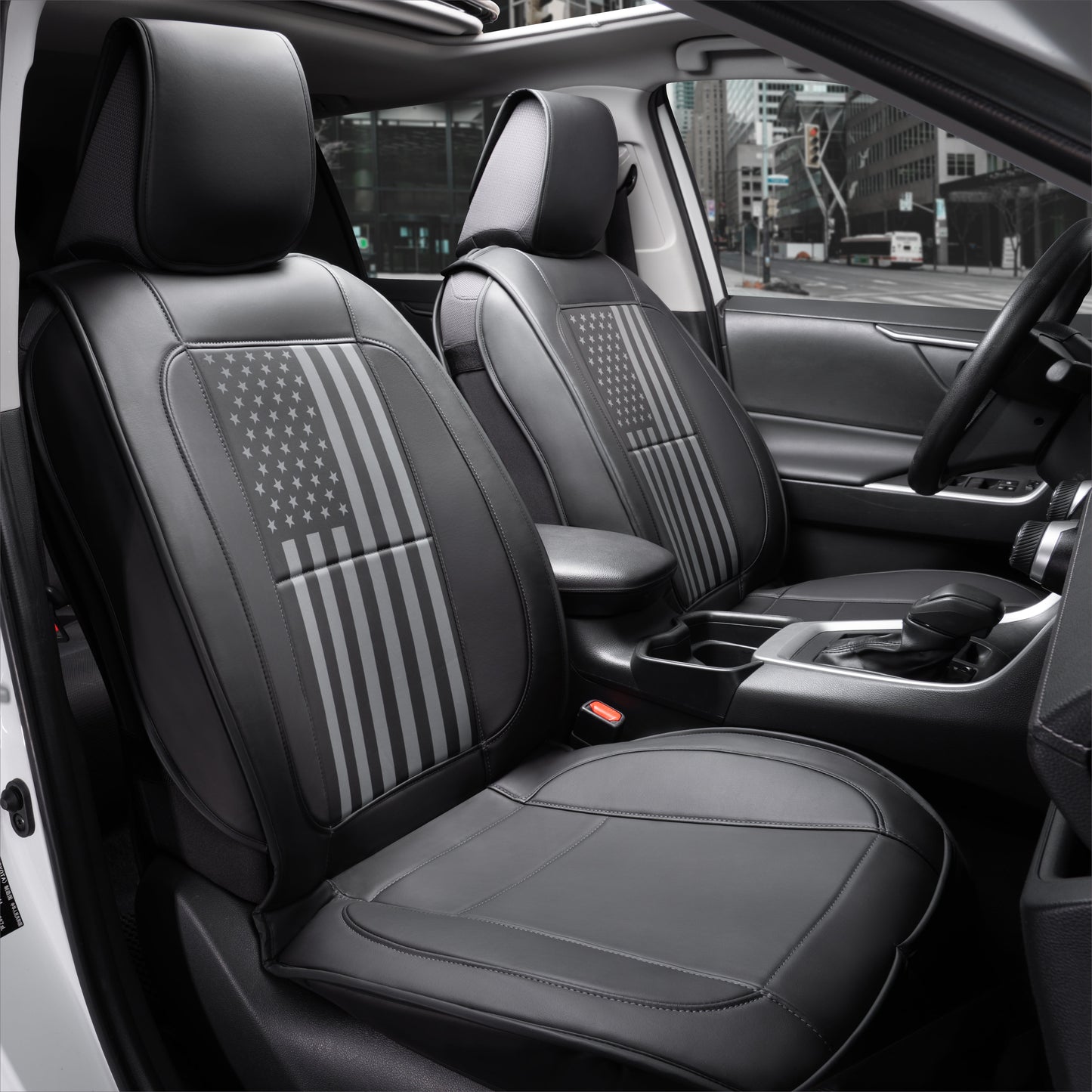 Caromop Car Seat Covers Front Set, Universal Fit, Premium Soft Water-proof Napa Leather, 5-Layer Padded Design seat cushion with Front Storage Pocket & Non-Slip Back