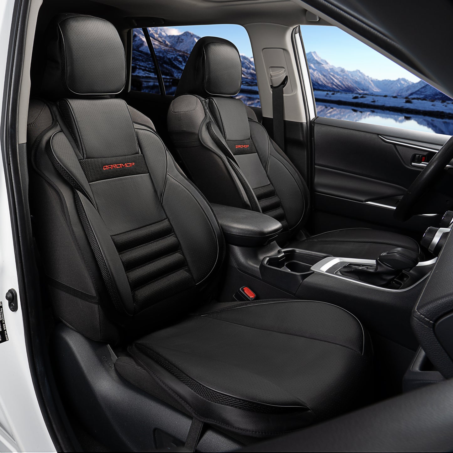 CAROMOP 3D Thick Car Seat Covers, Front Set, Breathable PU Leather with Mesh, Non-Slip, Universal Fit for Car, SUV, Van, Truck