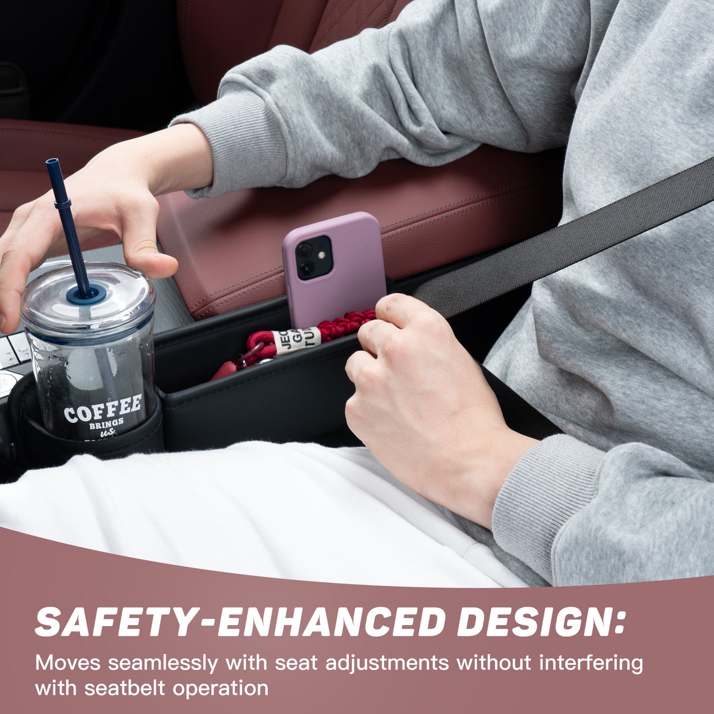 Universal Car Seat Gap Organizer - Expandable Driver's Side Storage Box with Multiple Pockets, Anti-Slip Design, and Phone Holder for Smartphones, Keys, Cards, and Accessories