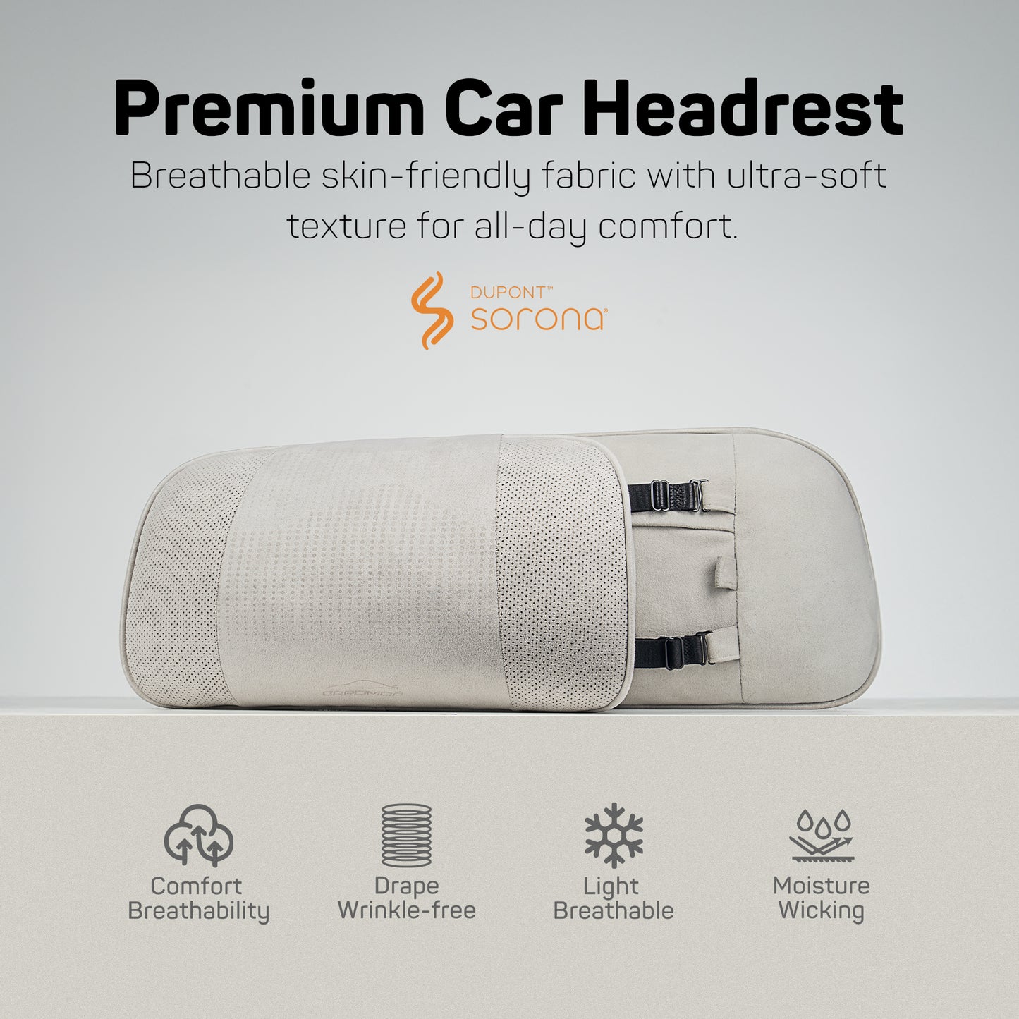 CAROMOP Ergonomic Car Headrest Neck Pillow Soft Suede Adjustable Height Breathable Cover Universal Fit for Driving Comfortable Instant Rebound Cloud Soft Support
