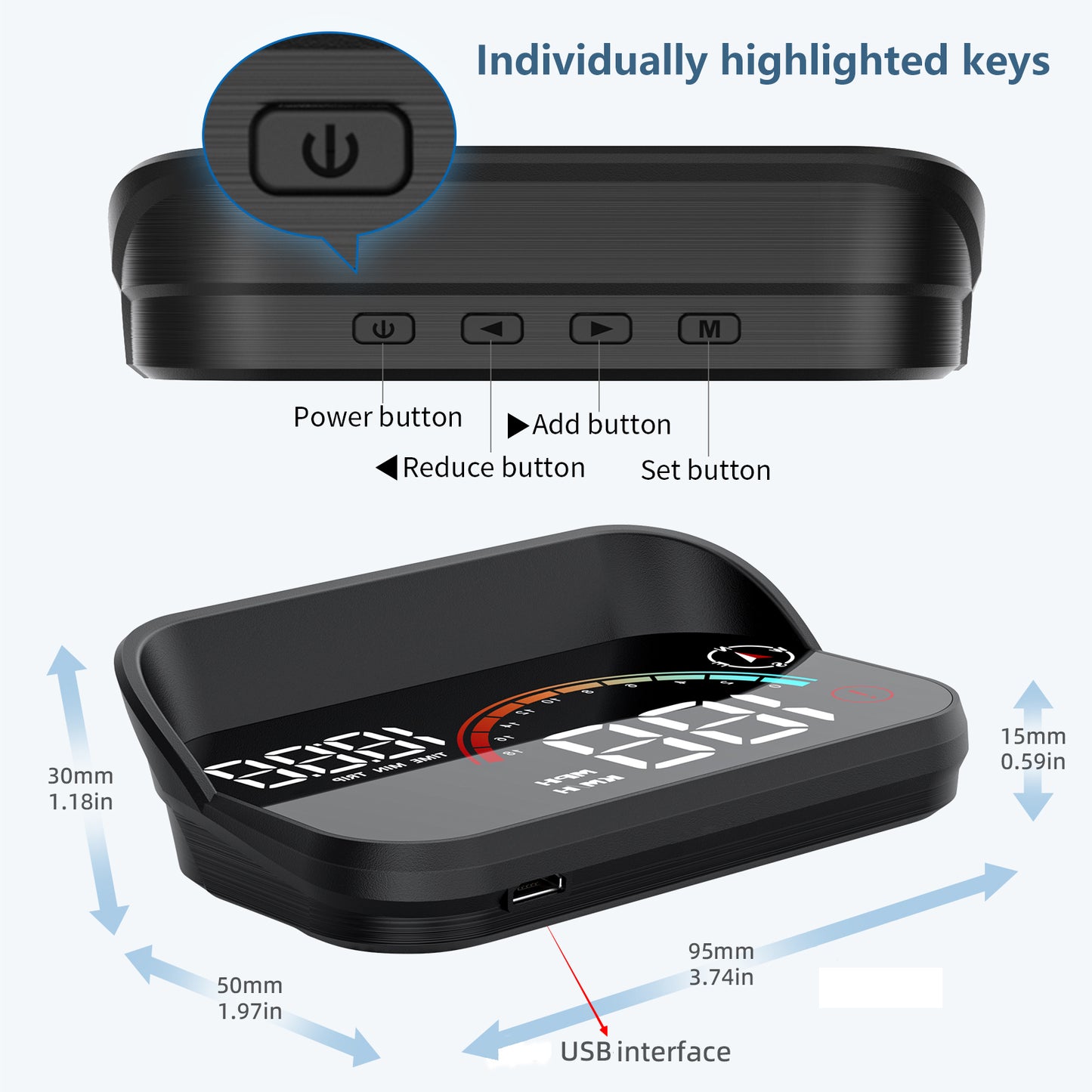 3.5-Inch Car HUD Display -Windshield Speed Projector with GPS digital Speedometer,Compass, Time, Mileage, Overspeed Warning & Driving Data Monitor gauges
