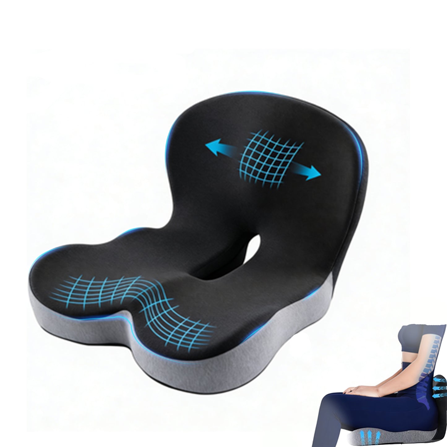 Seat Cushion with Back Support Memory Foam Pads for Truck Driver Office Chair Cushion Home Chair Cushion Car Non Slip Pad for Office Workers Car Drivers (Dark Grey)