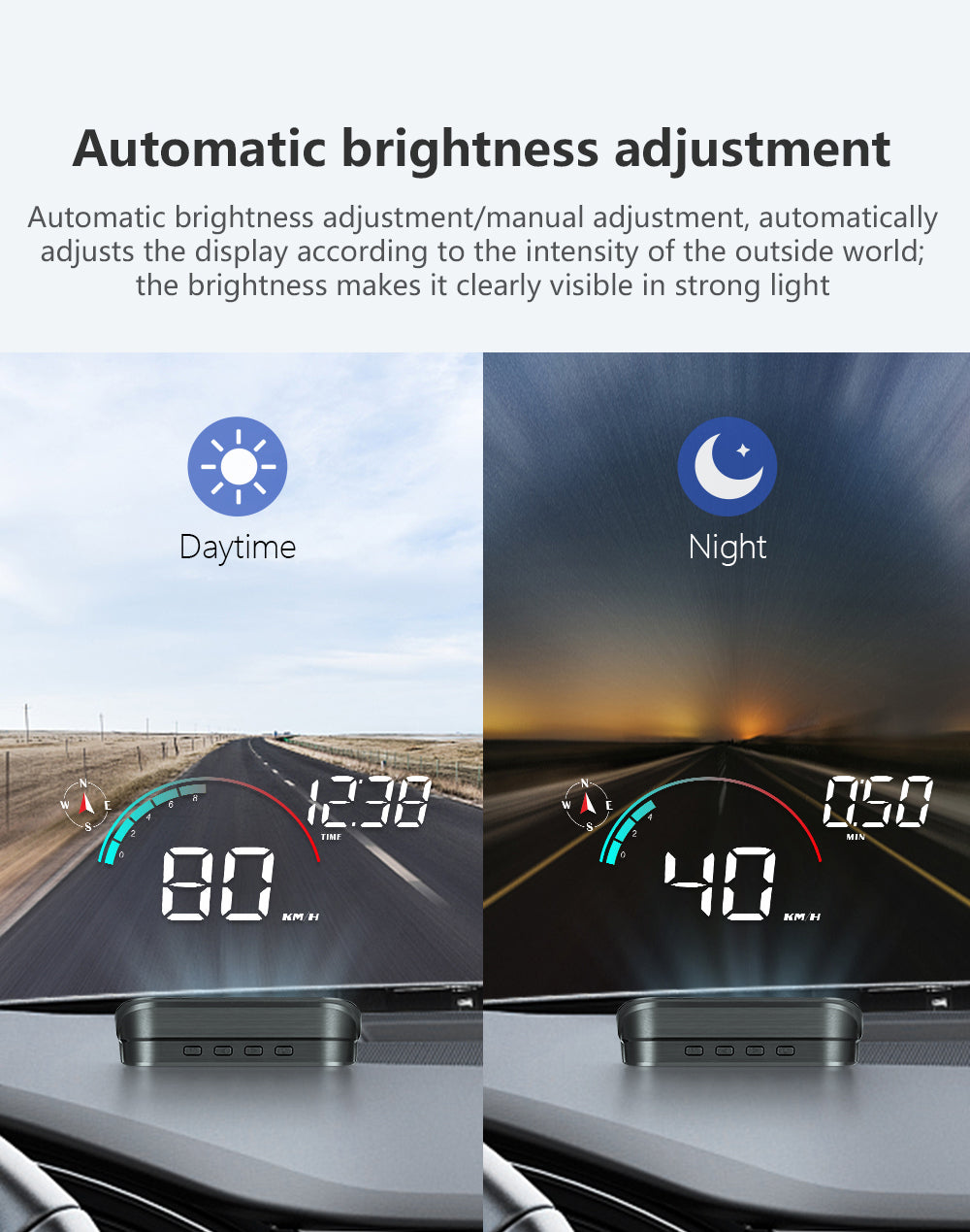 3.5-Inch Car HUD Display -Windshield Speed Projector with GPS digital Speedometer,Compass, Time, Mileage, Overspeed Warning & Driving Data Monitor gauges