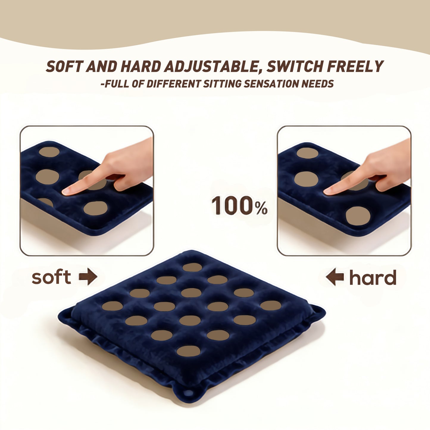 Inflatable Seat Cushions,Pressure Relief plush flocked breathable Cushion,Ideal for Office Chairs,Car Seats,Wheelchair waterproof Cushions,Comes with Air Pumps, Portable and Comfortable（Navy)